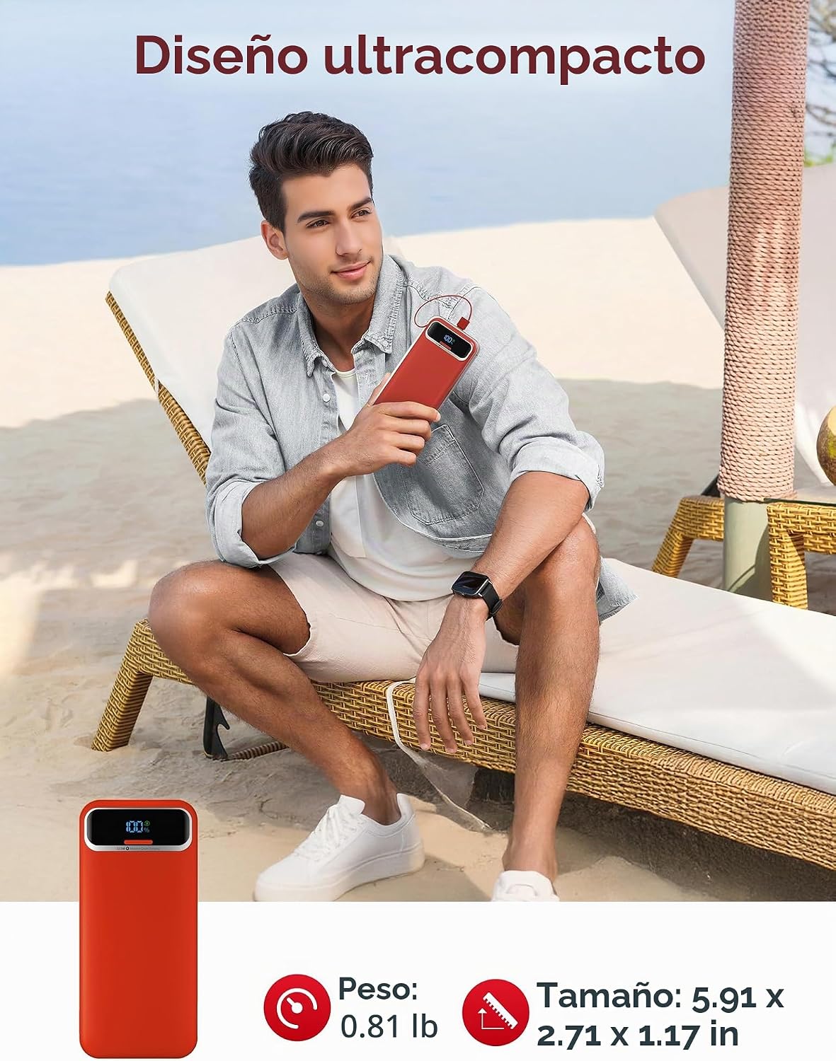 aonidi - Cargador portátil de 20000 mAh con cables integrados y enc...