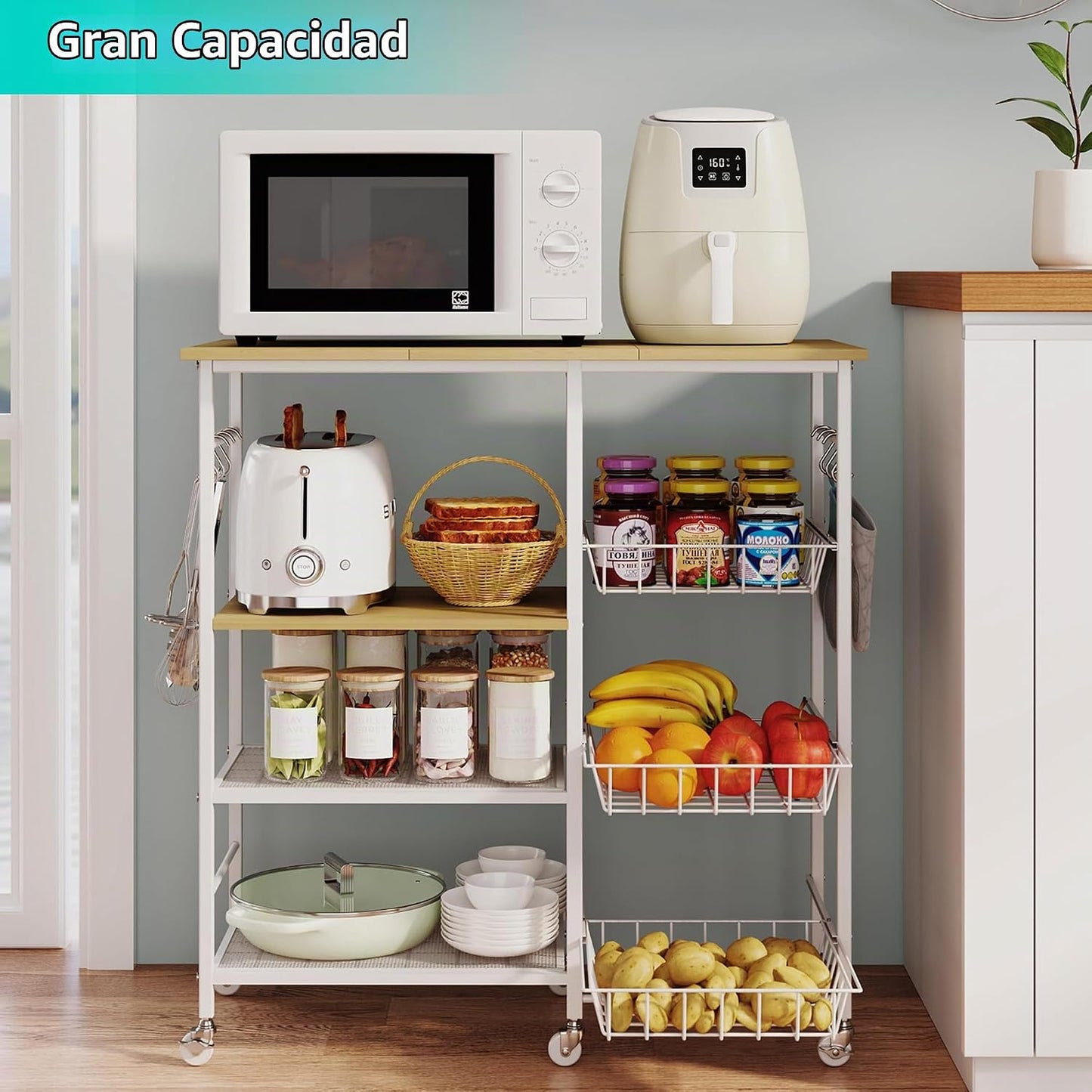HapiRm Carrito de cocina con ruedas para microondas, soporte de mes...