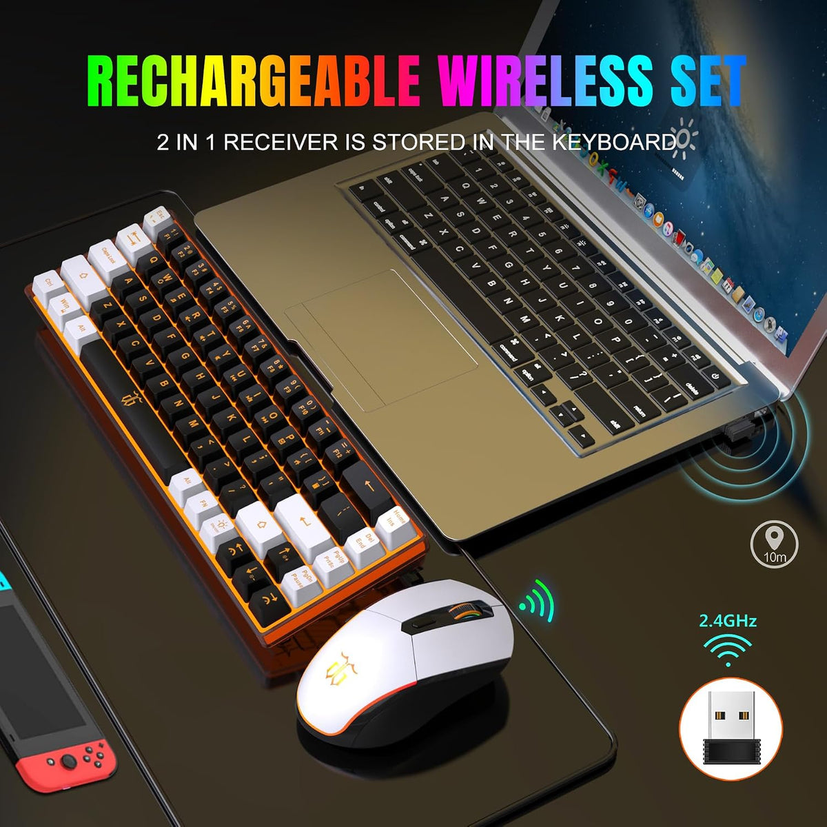 Snpurdiri - Combo de teclado y mouse inalámbricos 60% para juegos (...