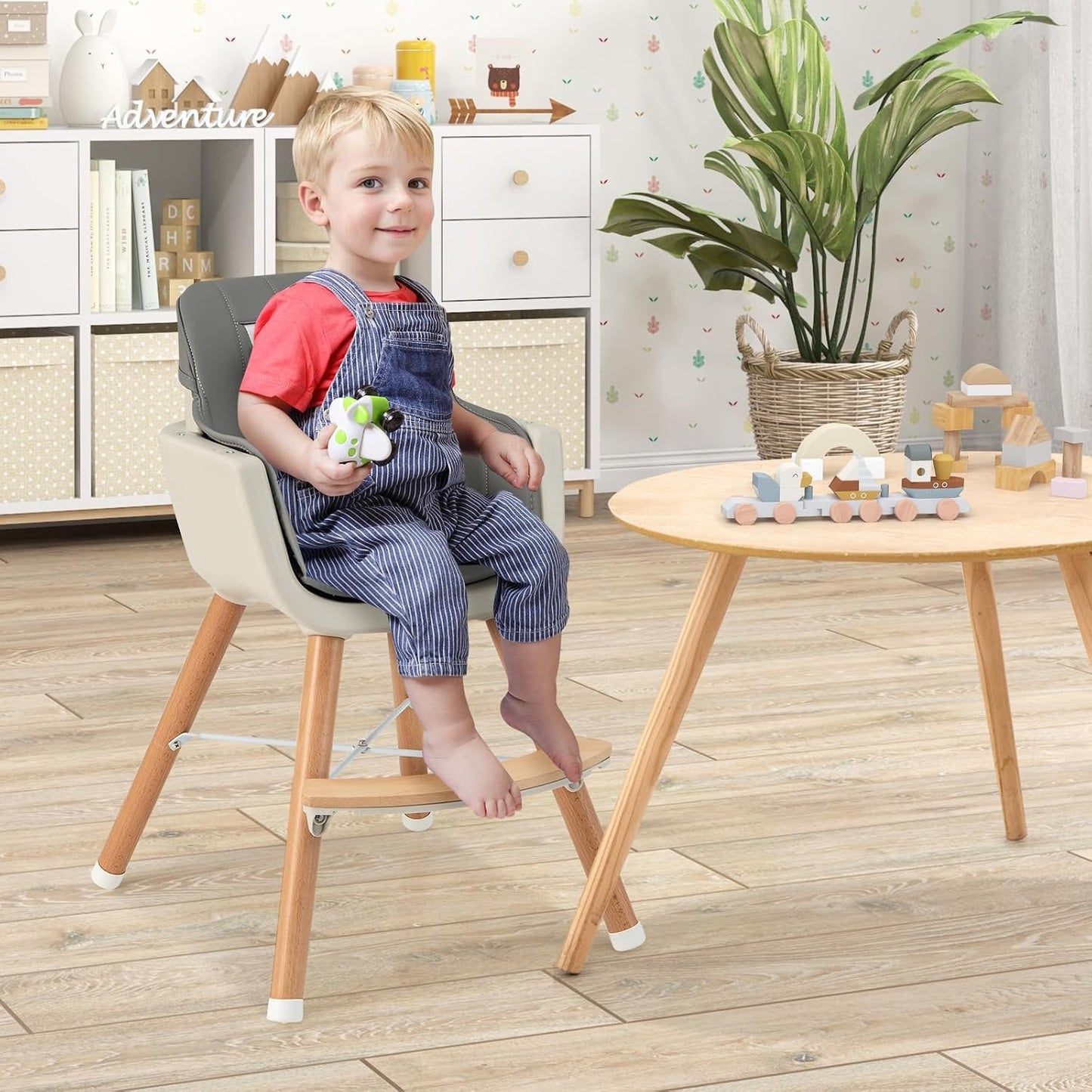 HONEY JOY Silla alta para bebé, silla alta 6 en 1 de madera Eat &am...