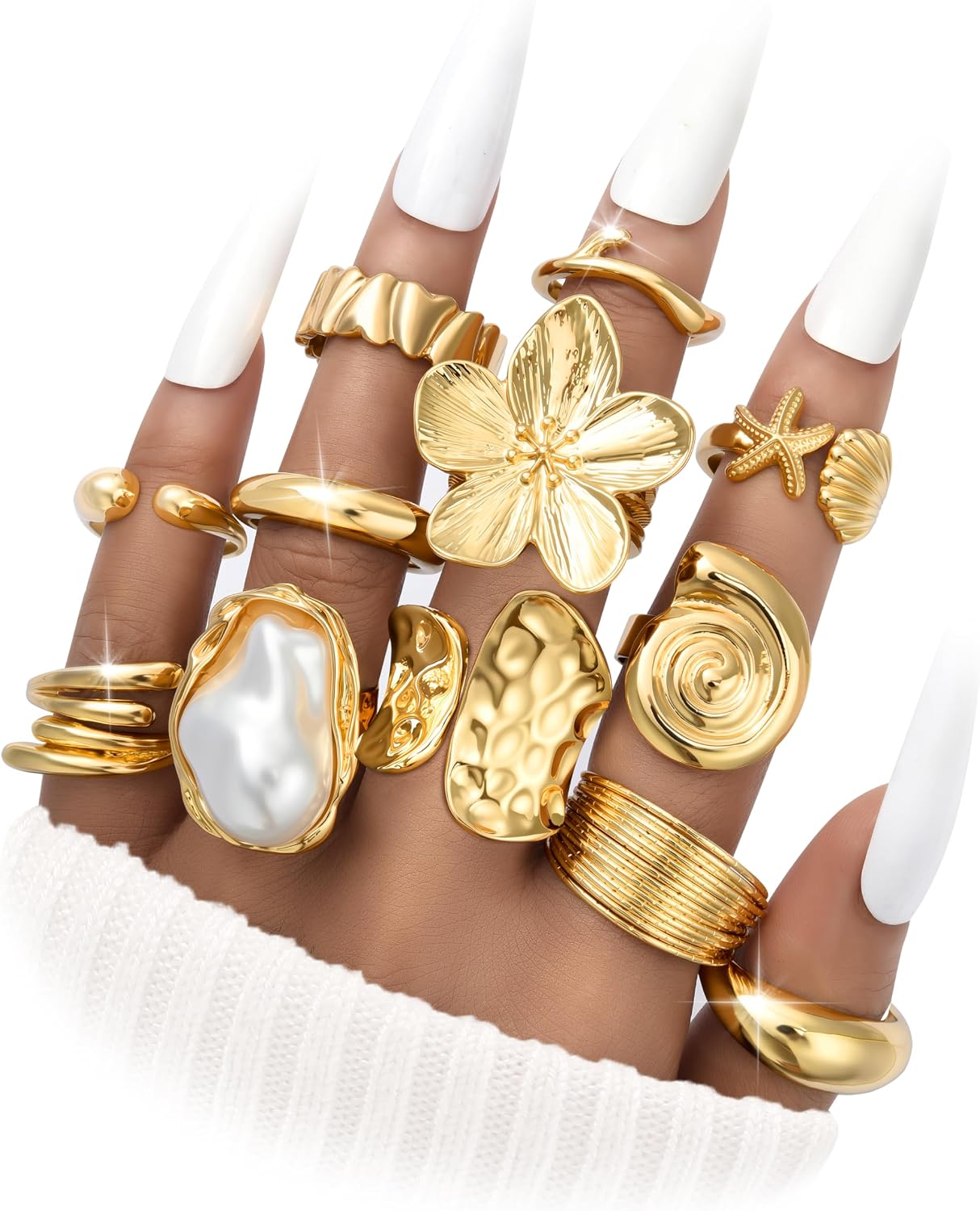 12 piezas de anillos de oro gruesos para mujer, anillo de flor sin...