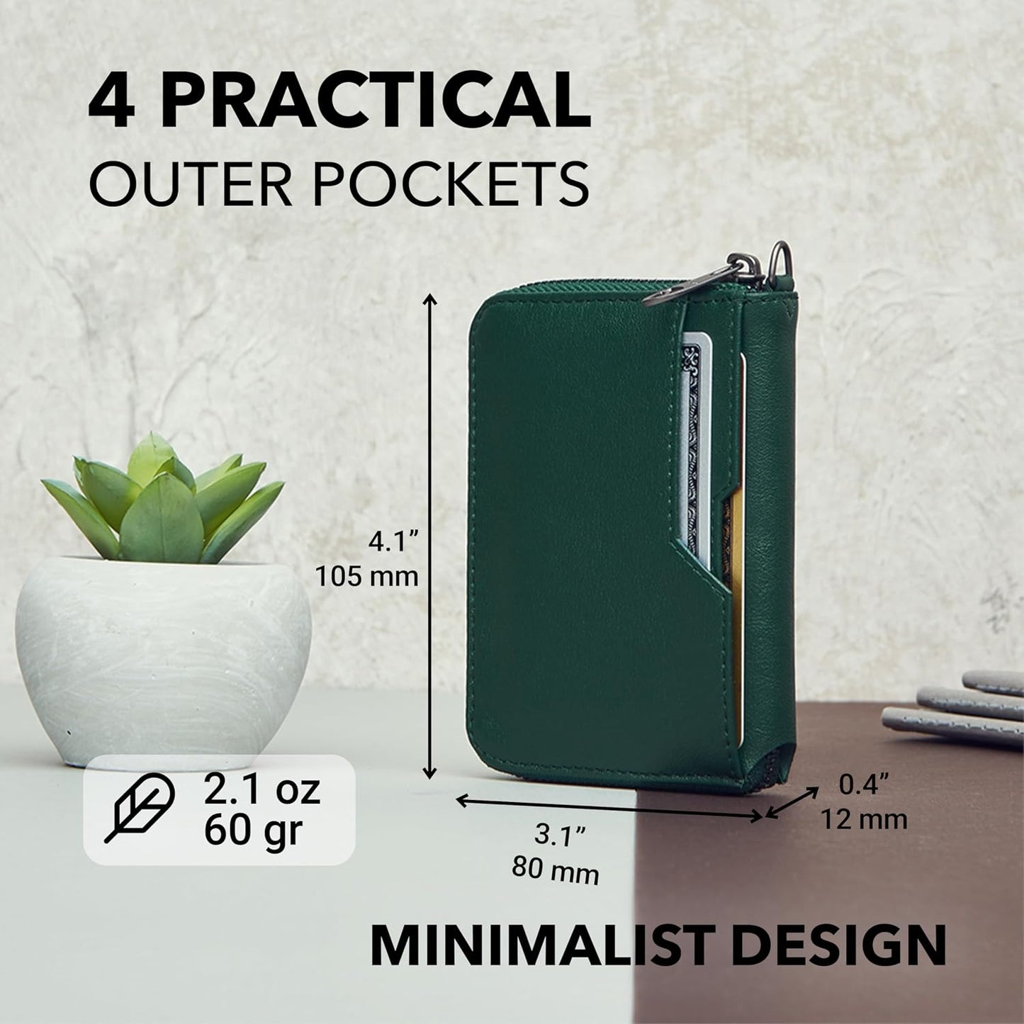 Vaultskin - Cartera de cuero con cierre de cremallera, minimalista...