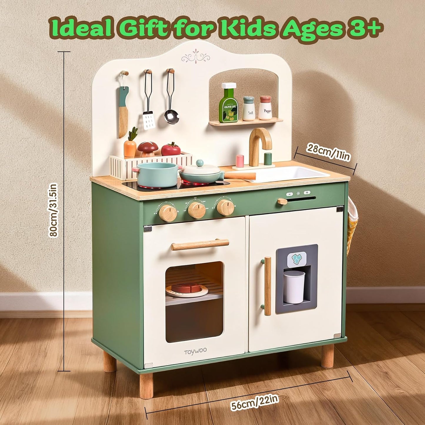 Juego de cocina de madera para niños con comida de juego, juego de...