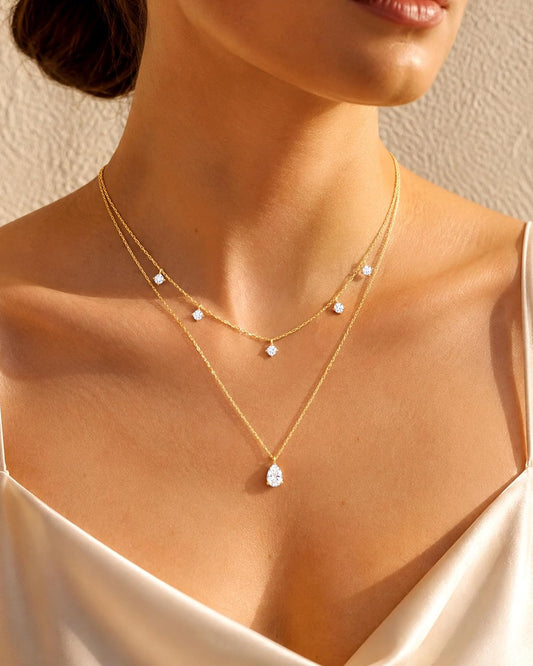 GUOKE Collares de oro en capas para mujer, chapado en oro de 14 qui...