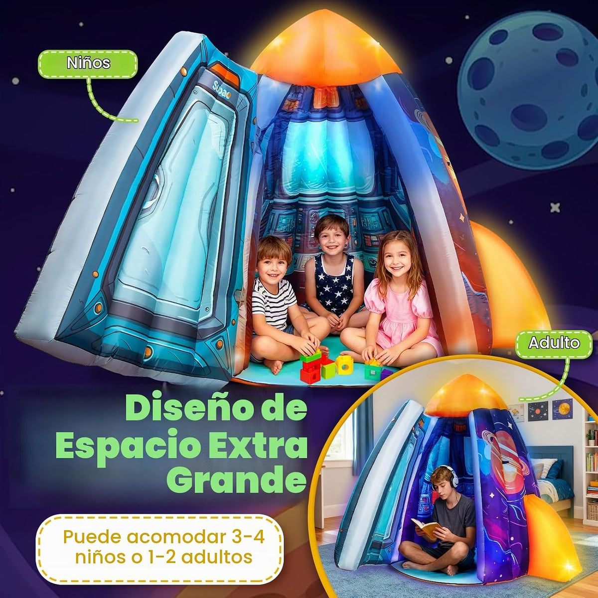 Subao Rocket - Tienda de campaña sensorial inflable con luz para ni...
