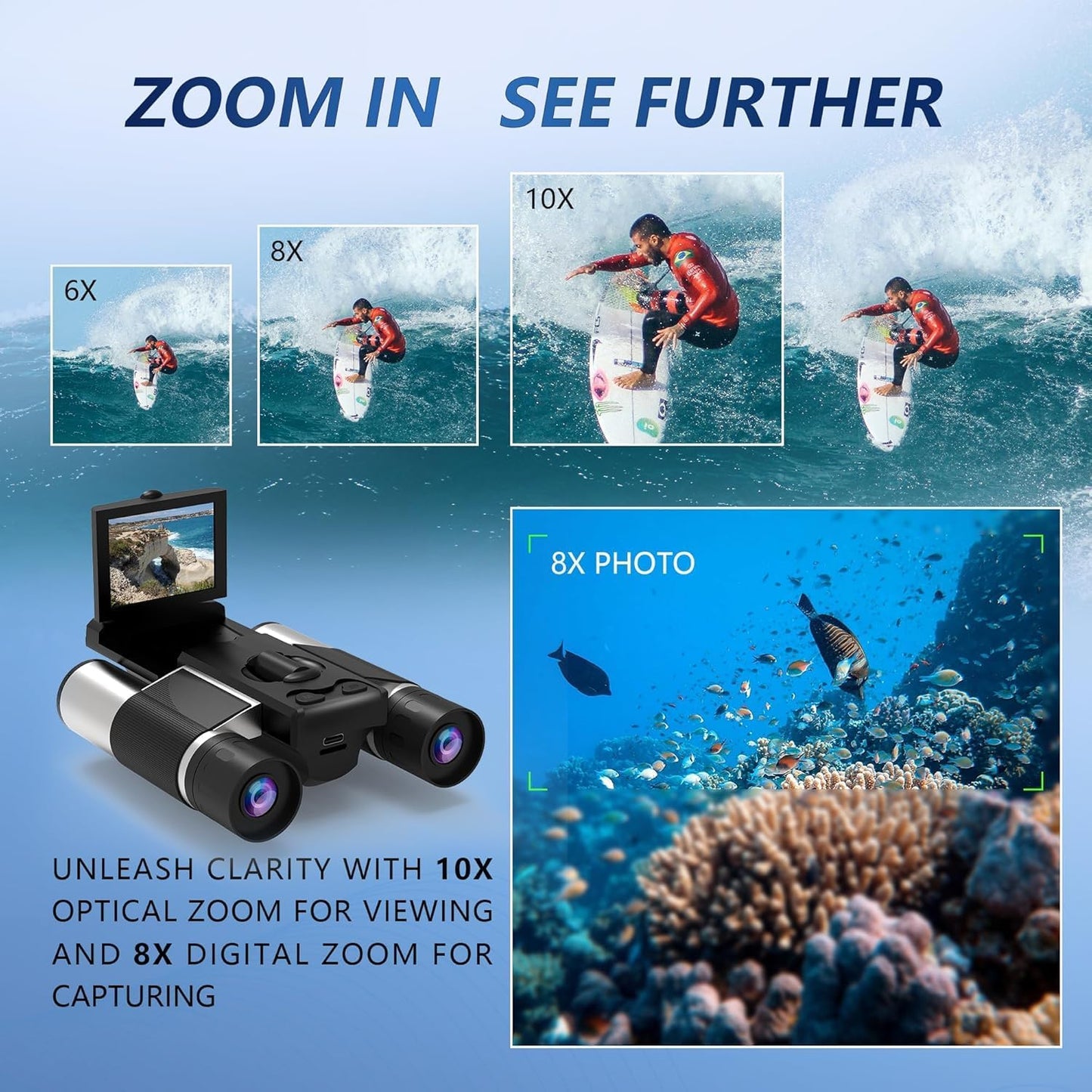 Binoculares digitales con cámara de 40 MP, (plata) | Zoom óptico 10...