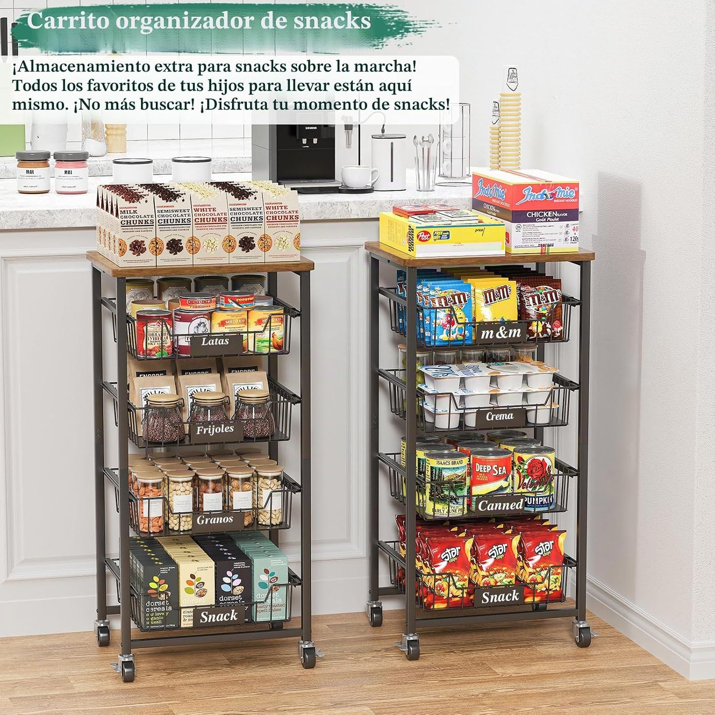 OKZEST Carrito de almacenamiento de cocina de 5 niveles con 4 cajon...