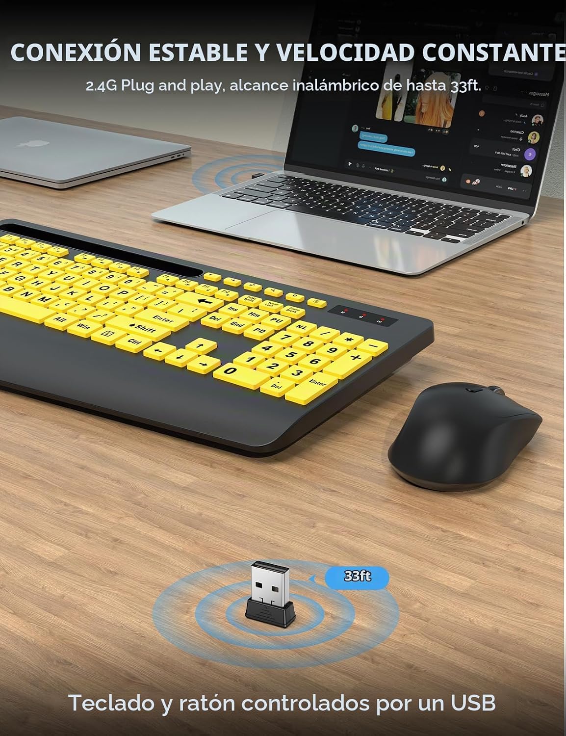 SABLUTE Combo de teclado y mouse inalámbricos con impresión grande...