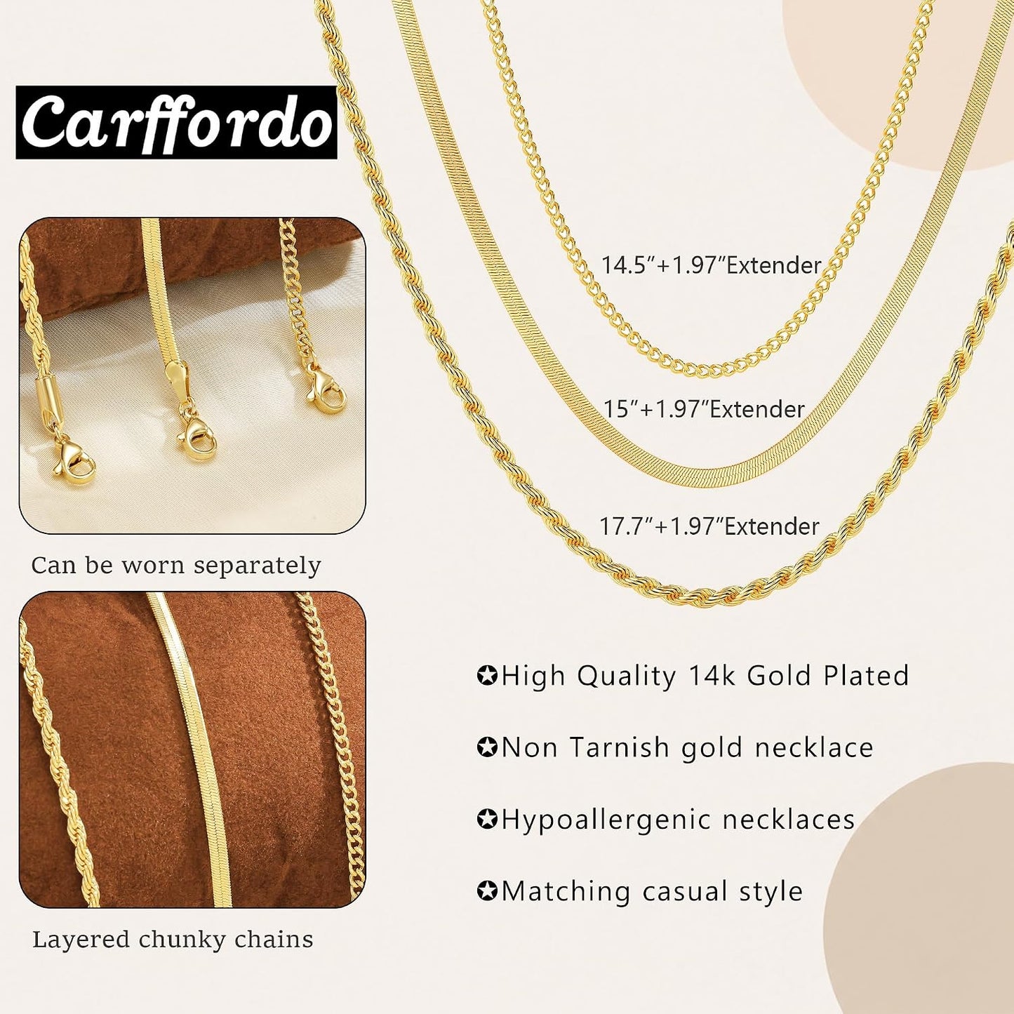 Carffordo - Collares chapados en oro para mujer, delicados collares...