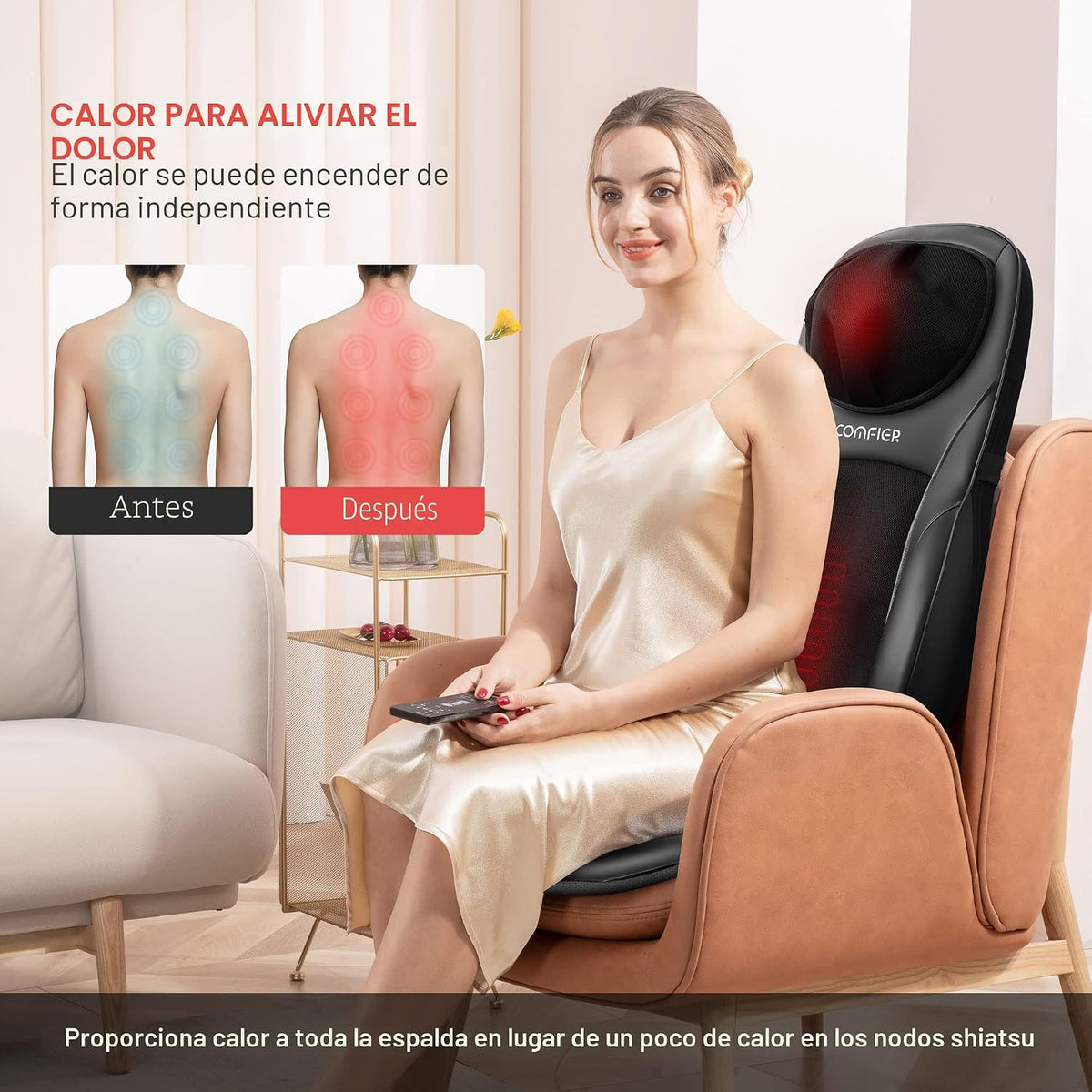 COMFIER Shiatsu - Masajeador de espalda y cuello con calor, almohad...
