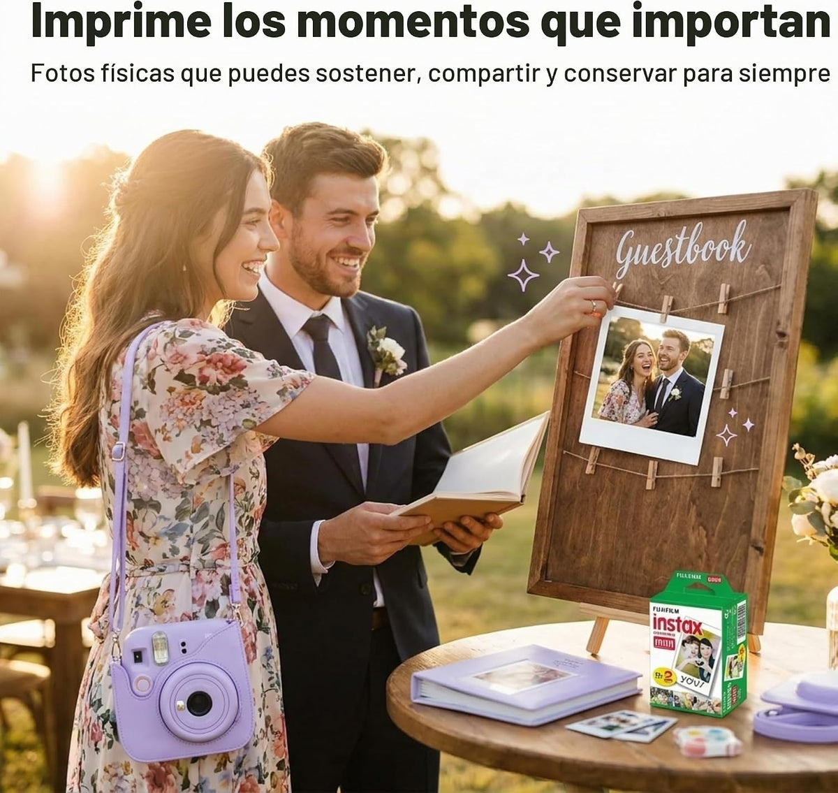Cámara instantánea Fujifilm Instax Mini 13 morada con juego de pelí...