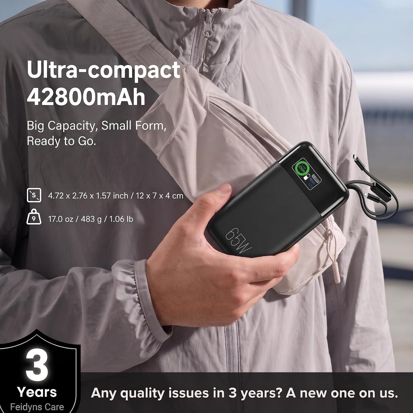 Feidyns Cargador portátil para portátil de 65 W \u2013 Banco de ene...