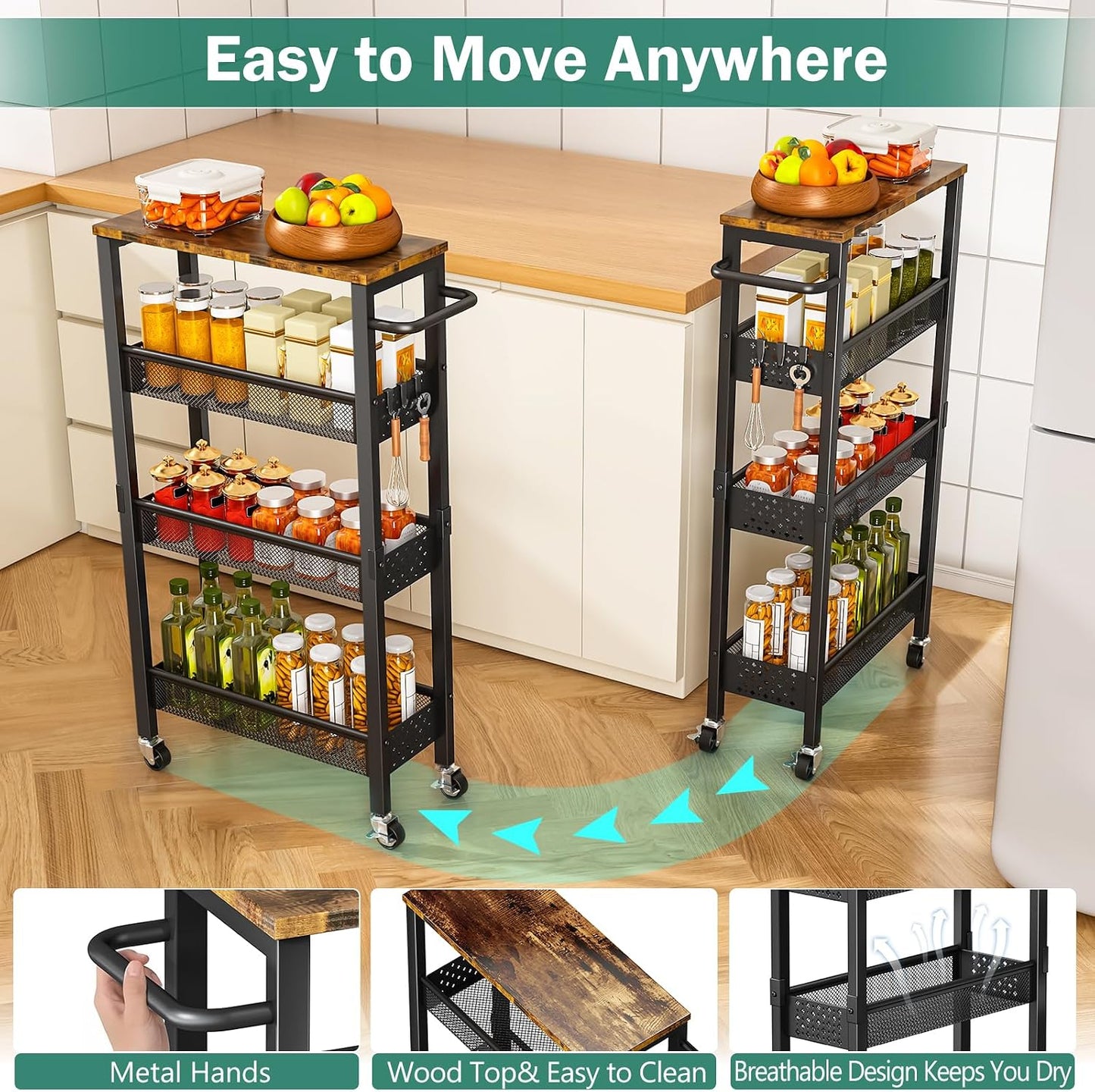 Vivihomety Carrito de Almacenamiento Delgado Utilitario con Ruedas,...