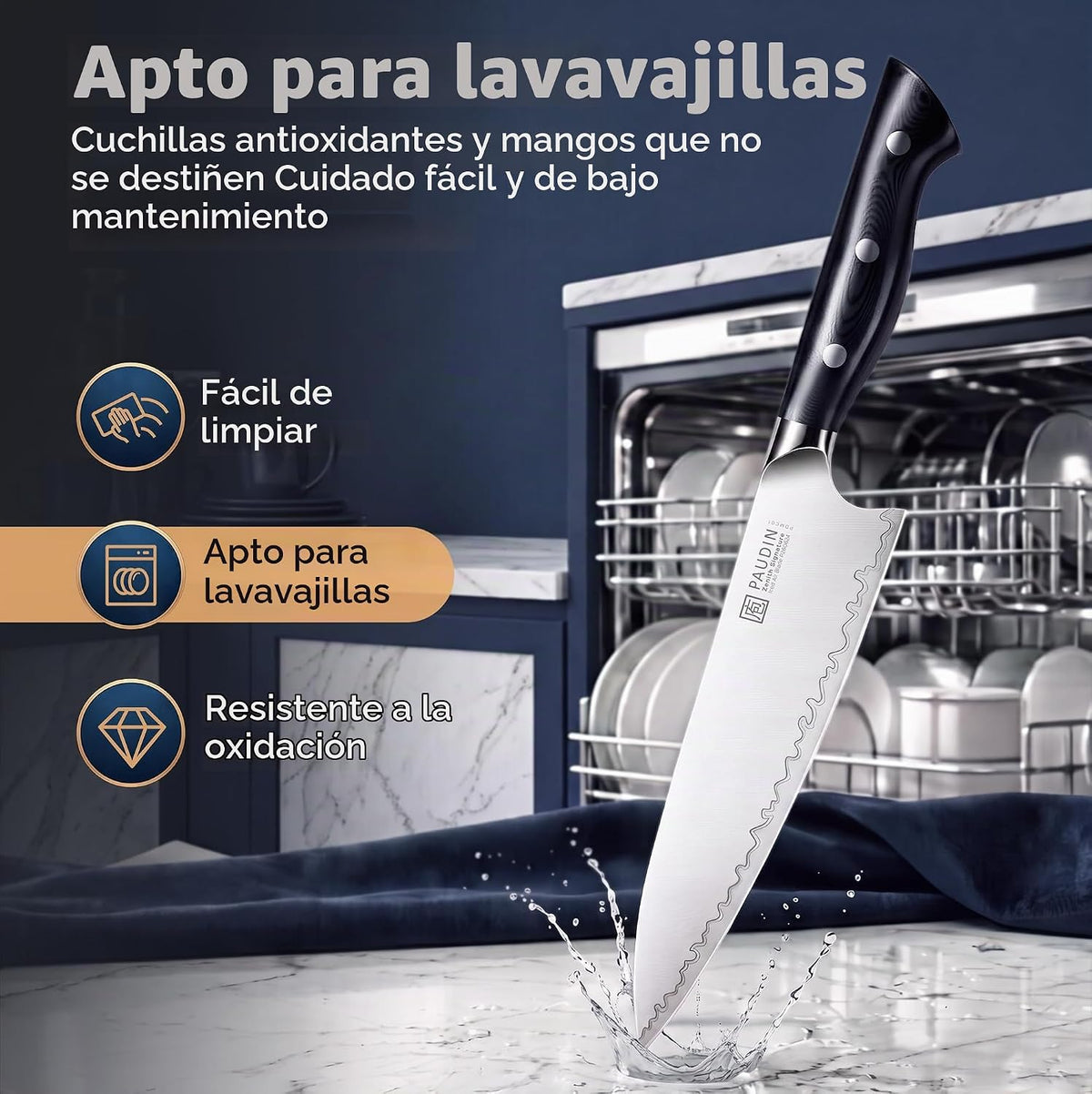 PAUDIN Juego de 5 cuchillos de chef ultra afilados, acero de alto c...