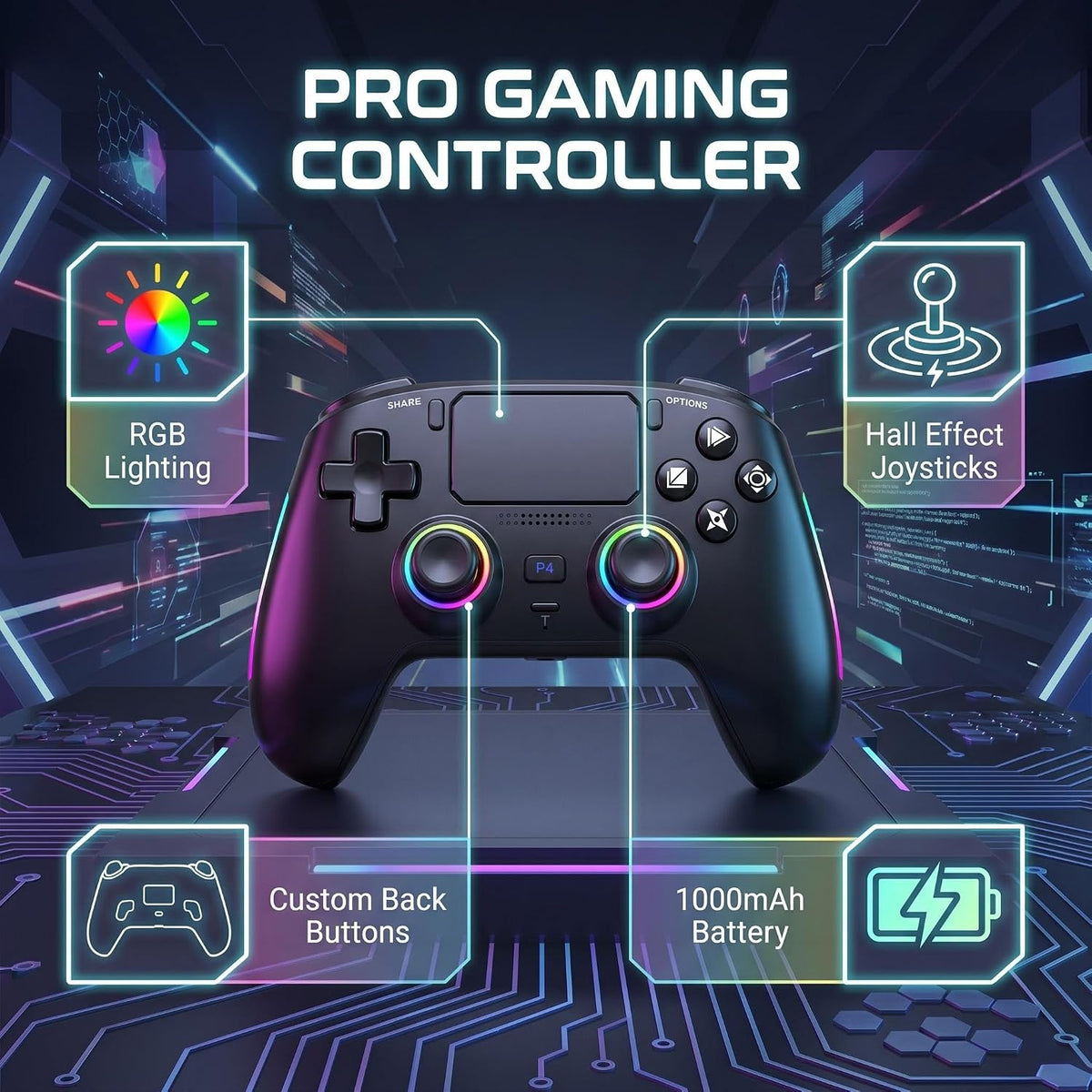Controlador inalámbrico ZWYSYMX para PS5, efecto de luz RGB, joysti...