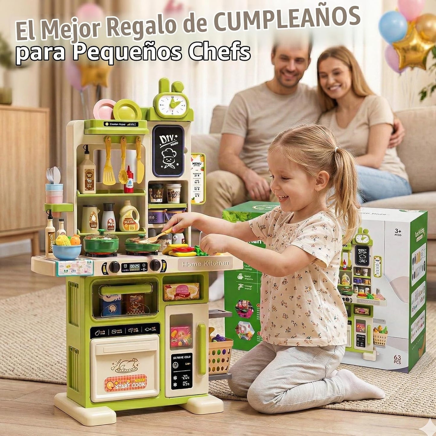 Juego de cocina para niños de 33.8 pulgadas - 70 piezas con sonido...