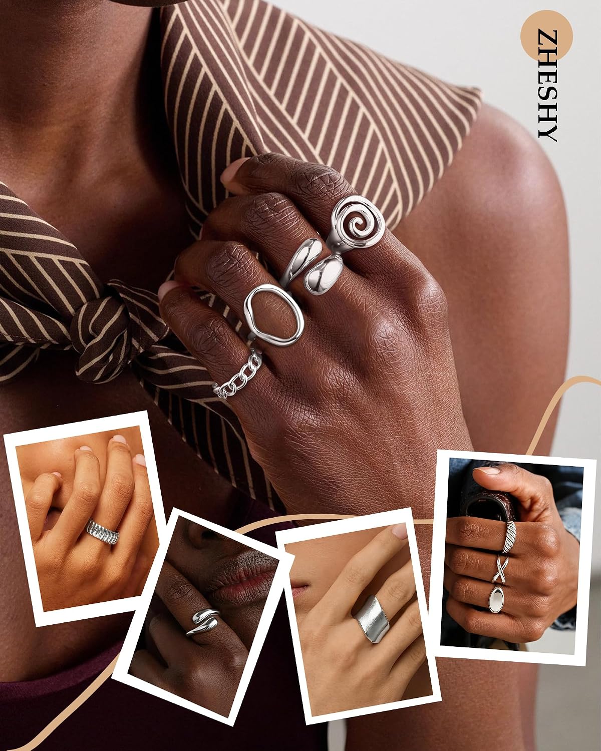 ZHESHY Anillos gruesos de oro para mujer, sin deslustre, chapados e...