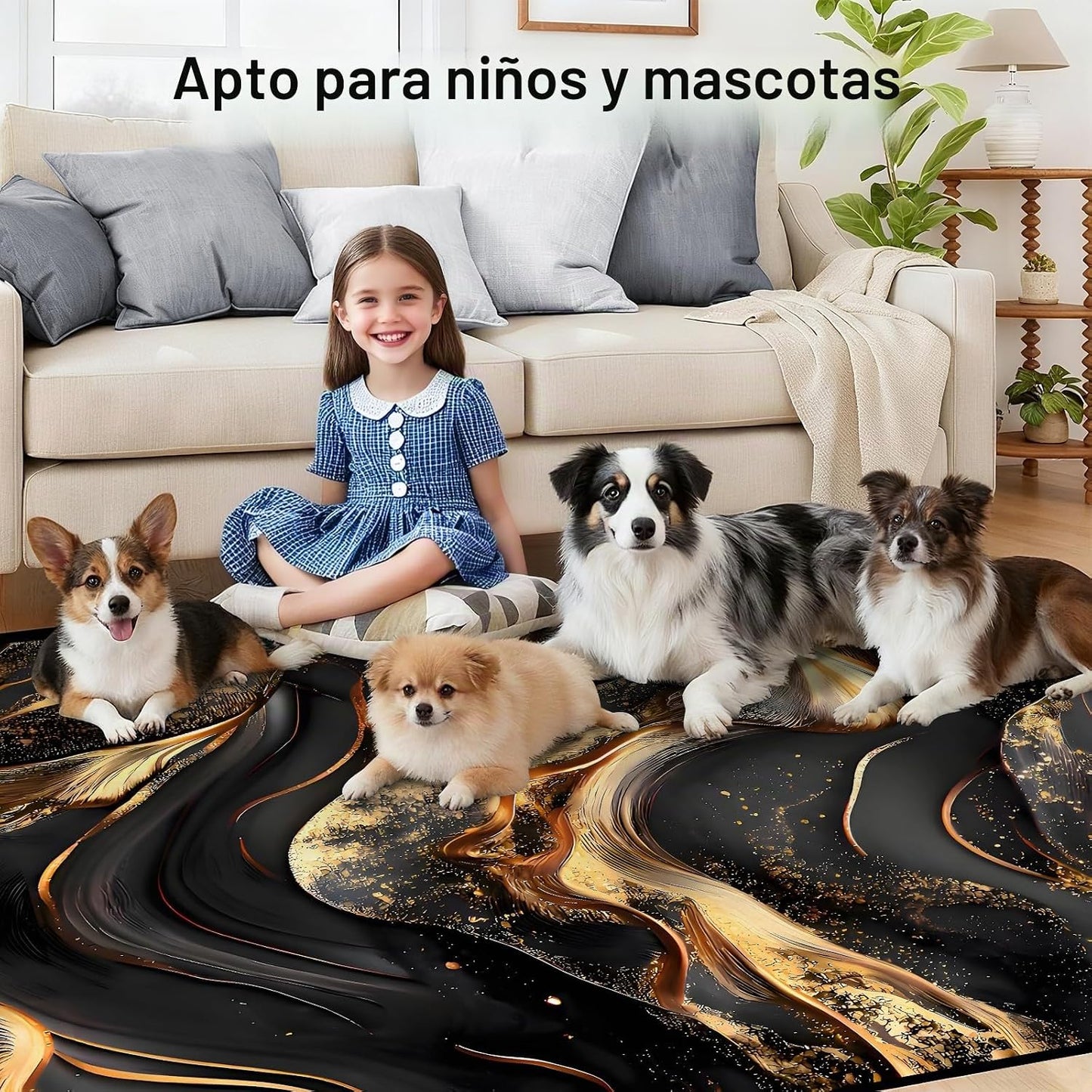 CERYUEE Alfombra de mármol de 5 x 7 pies, alfombra de mármol negro...