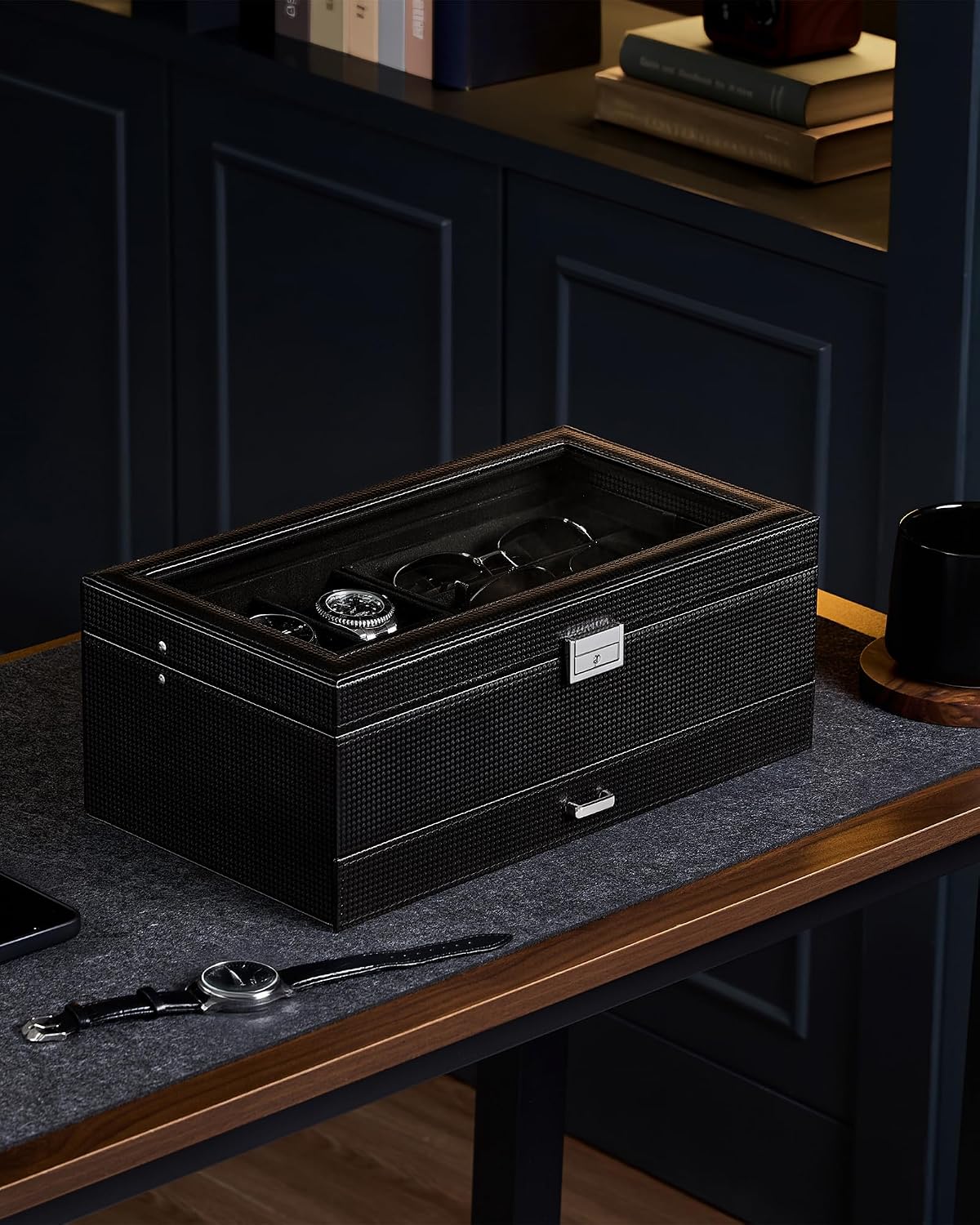 ProCase Caja de joyería para hombres, caja de reloj con cerradura d...