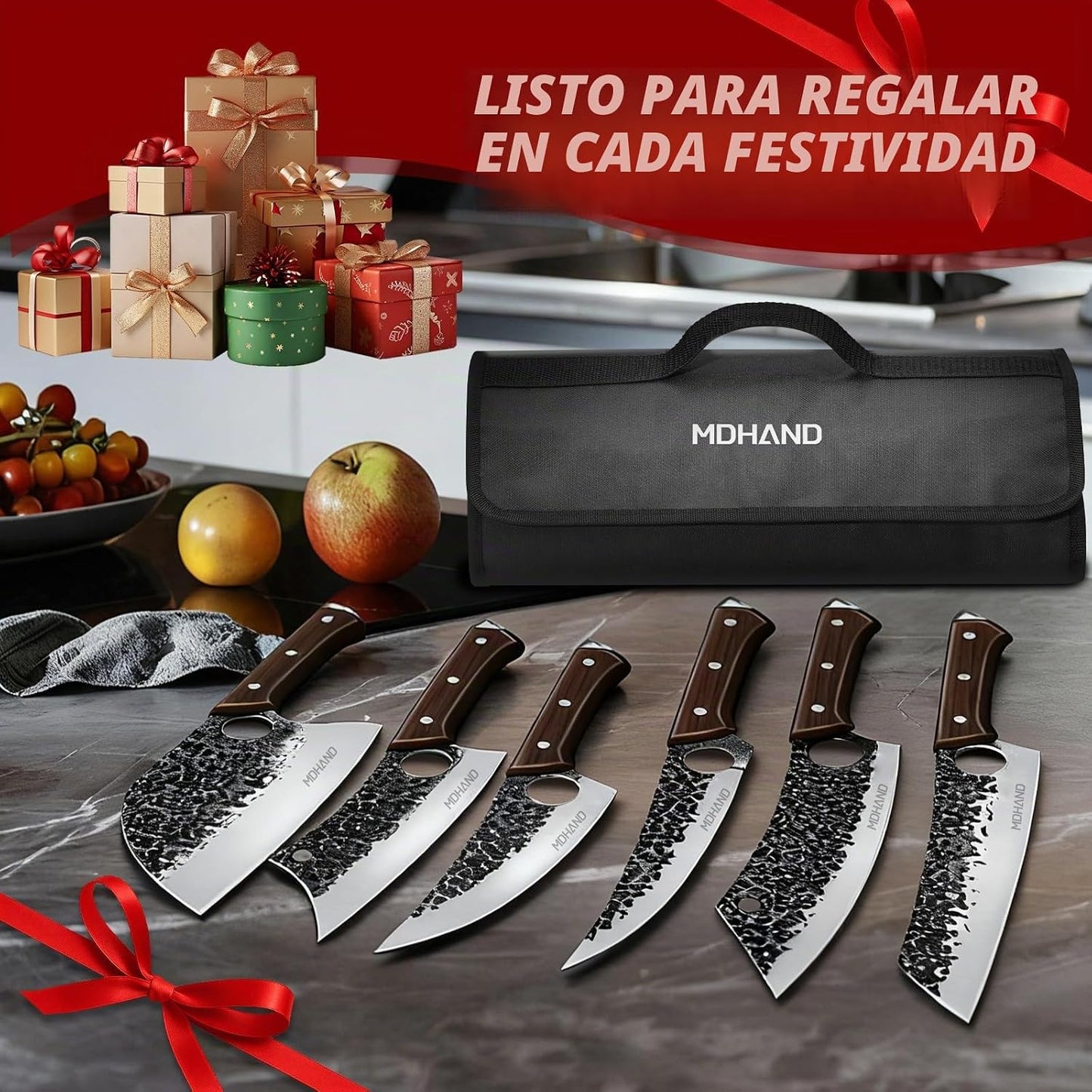 MDHAND - Juego de cuchillos de carnicero, juego de cuchillos de che...