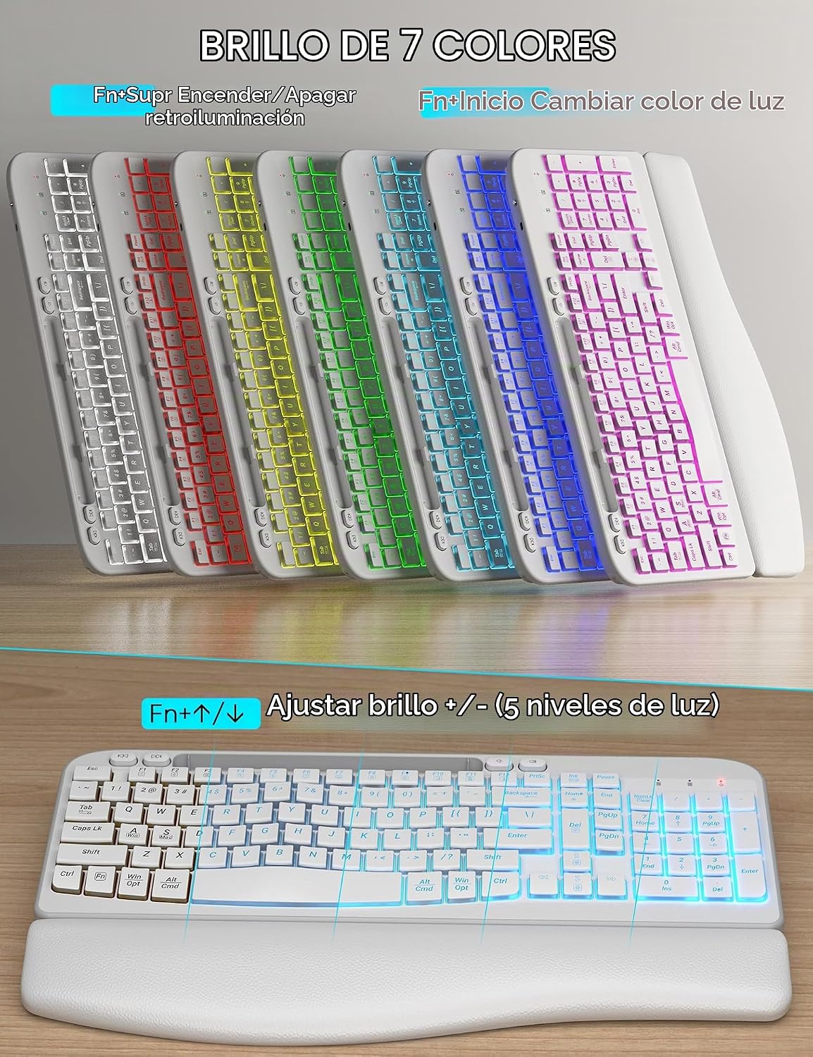 SABLUTE Combo de teclado y mouse inalámbricos: teclado ergonómico o...