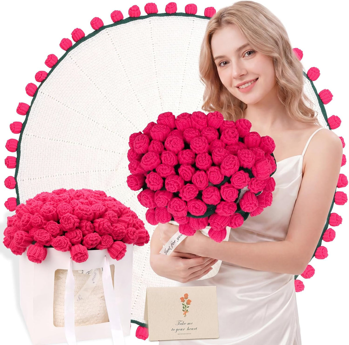 AISDE Manta de ramo de flores de ganchillo, regalos para mujeres, e...