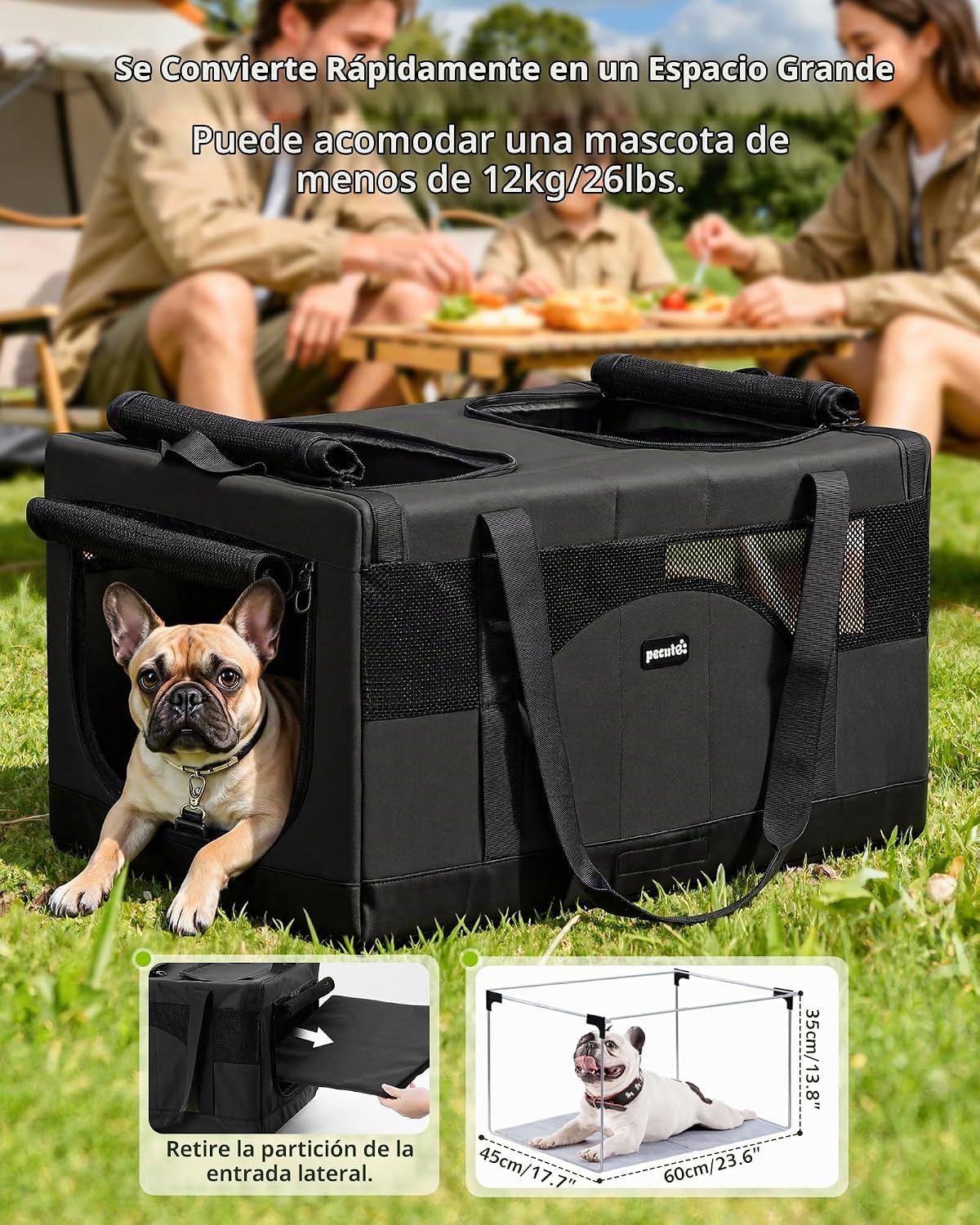 Pecute Transportador de mascotas con doble compartimento para famil...
