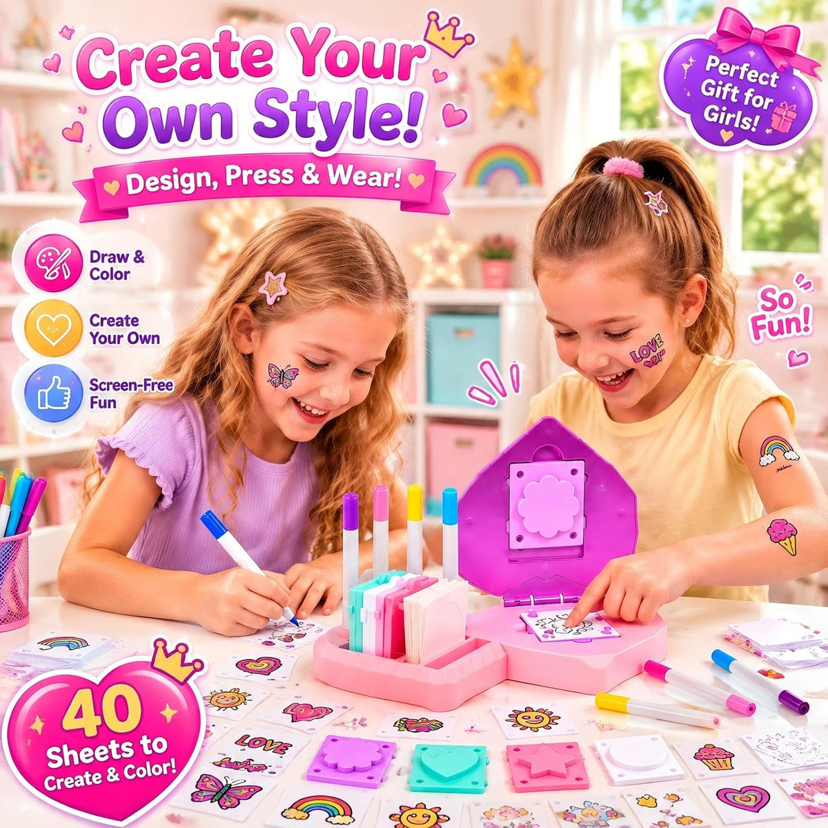 Kit de tatuaje temporal para niñas, kit de tatuaje para niños con 4...