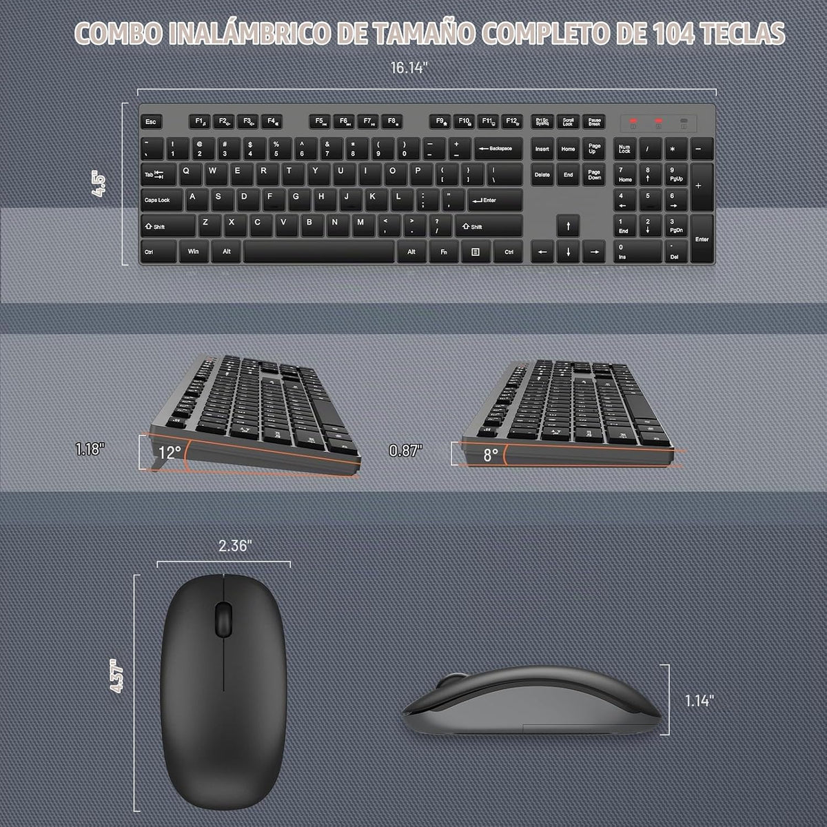 Combo de teclado y mouse inalámbrico, EDJO, teclado y mouse USB ina...