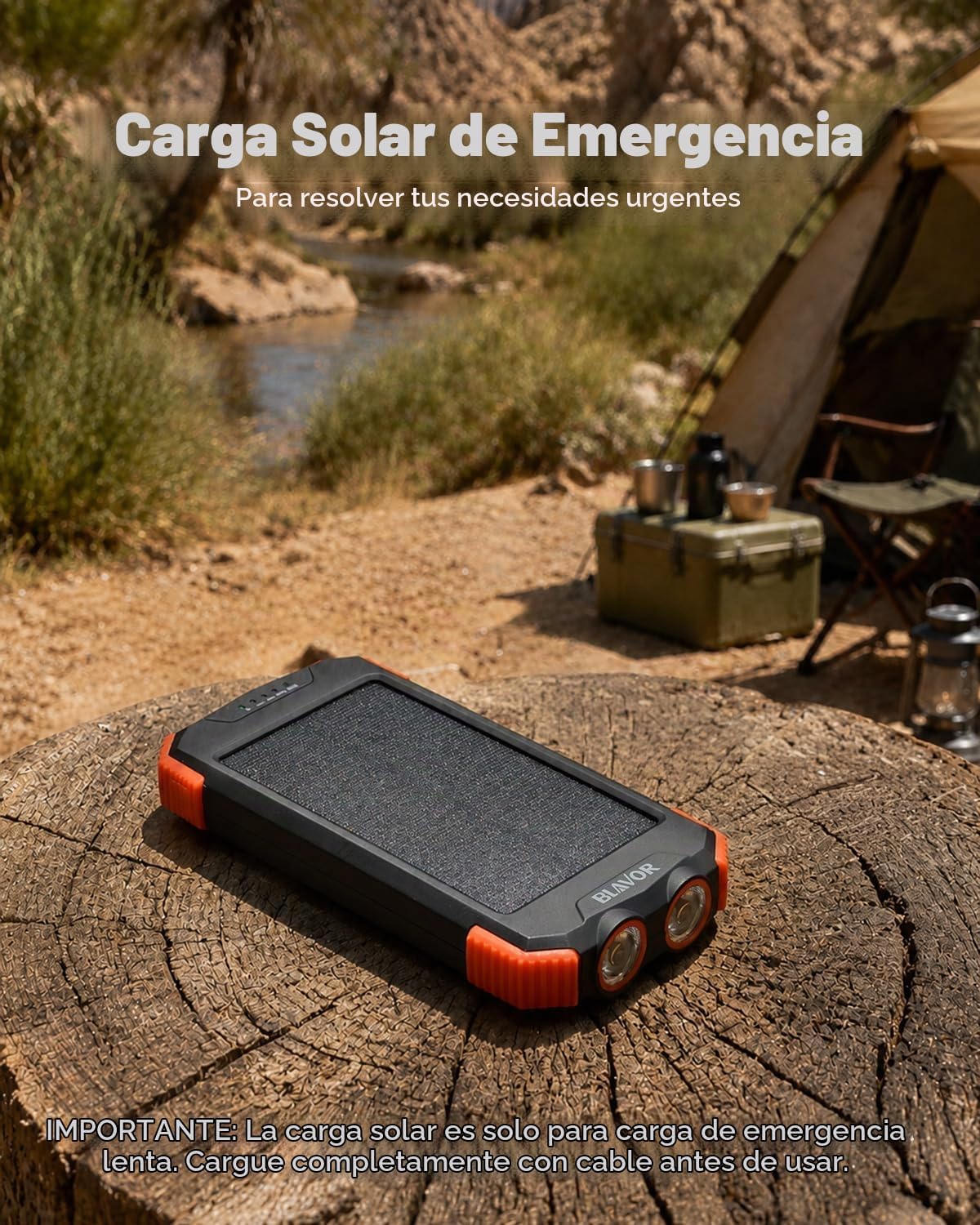 Blavor - Paquete de batería externa solar, cargador inalámbrico Qi...