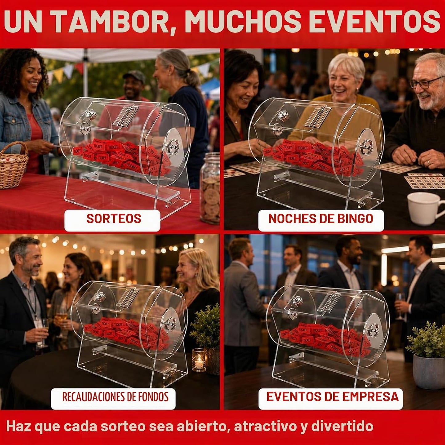 El tambor de la rifa sostiene 2000 boletos, caja giratoria de la ri...