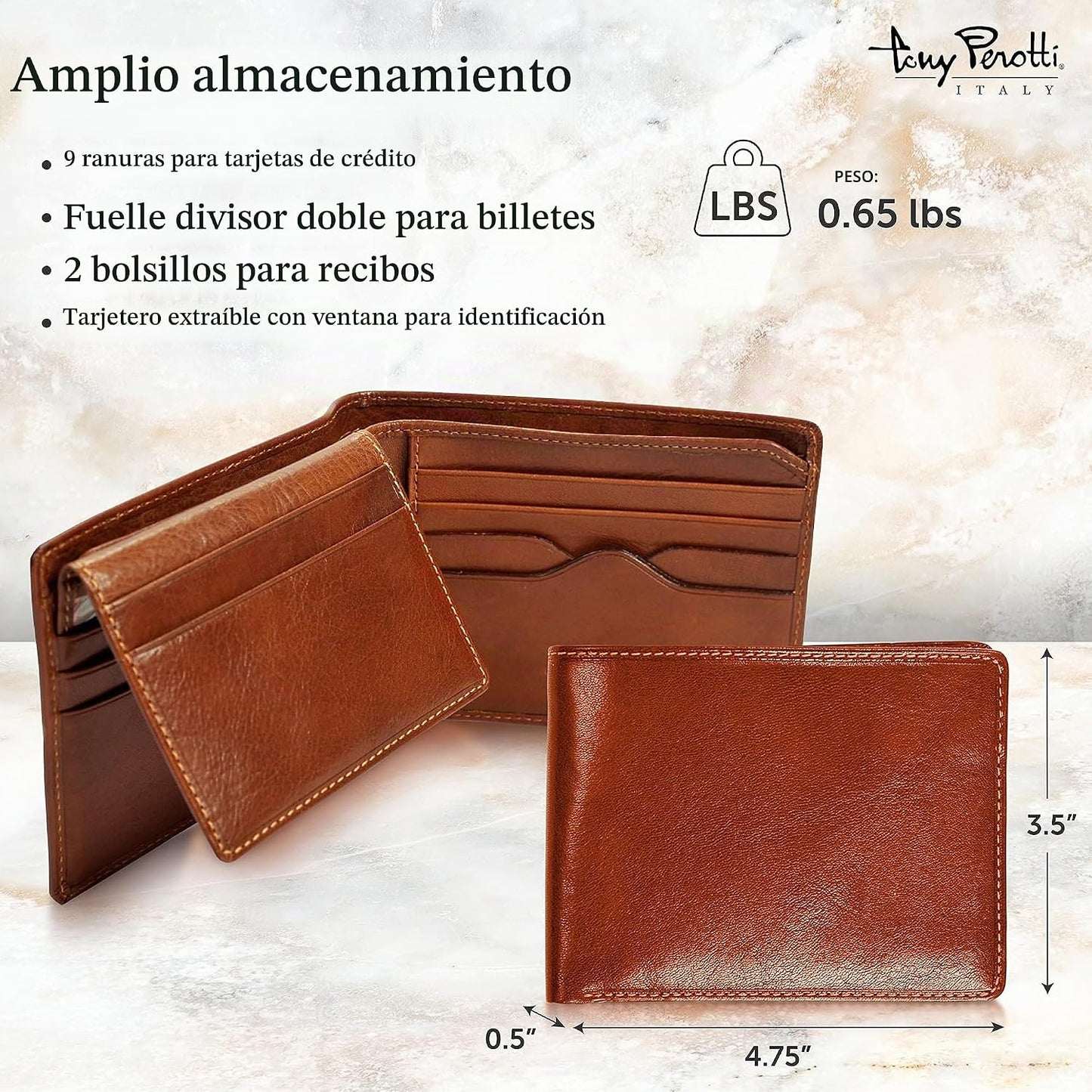 Tony Perotti Cartera de cuero italiano para hombre, delgada, plegab...