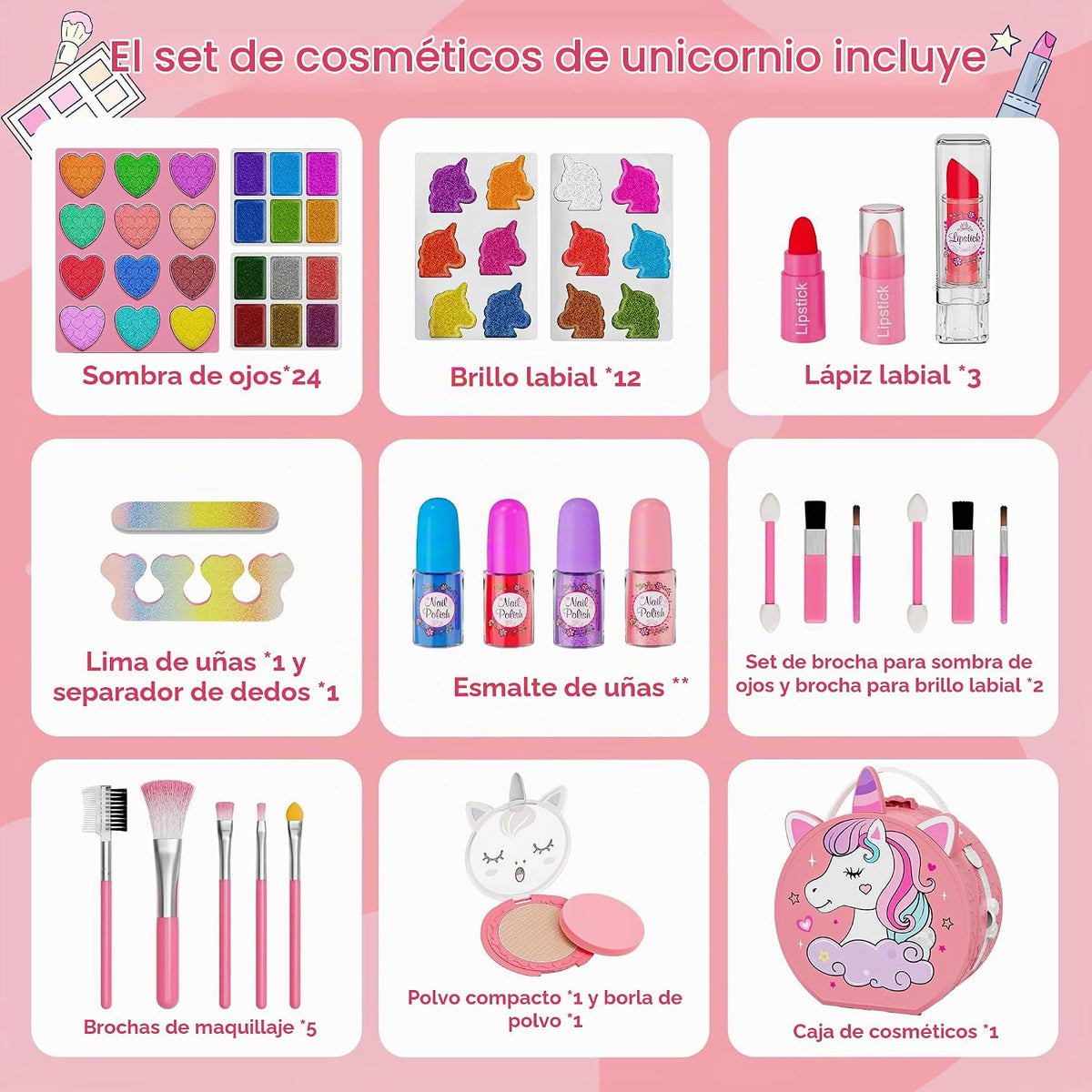 Kit de maquillaje de 59 piezas para niña, estuche de maquillaje lav...