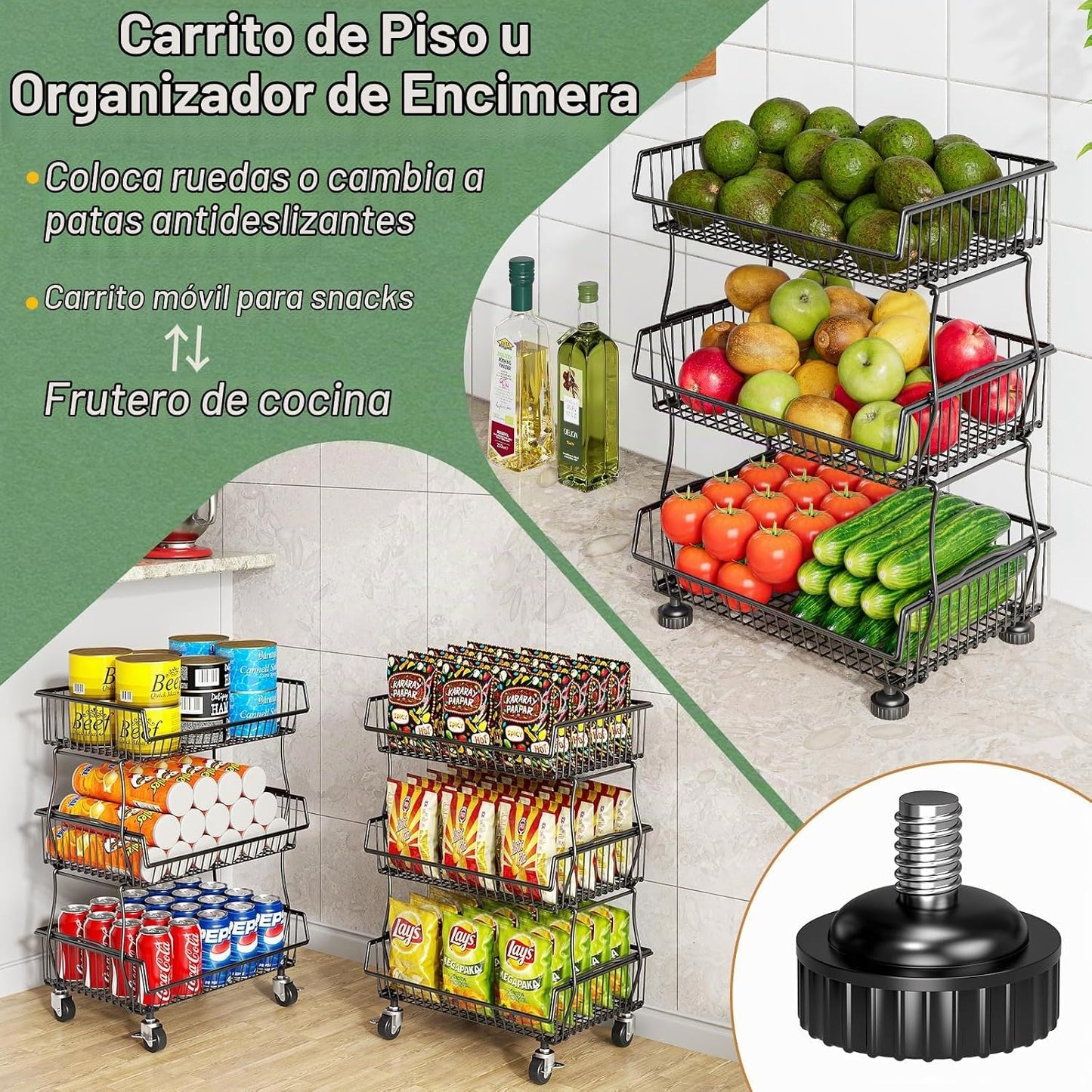 OKZEST Organizadores de despensa y carrito de almacenamiento con ru...