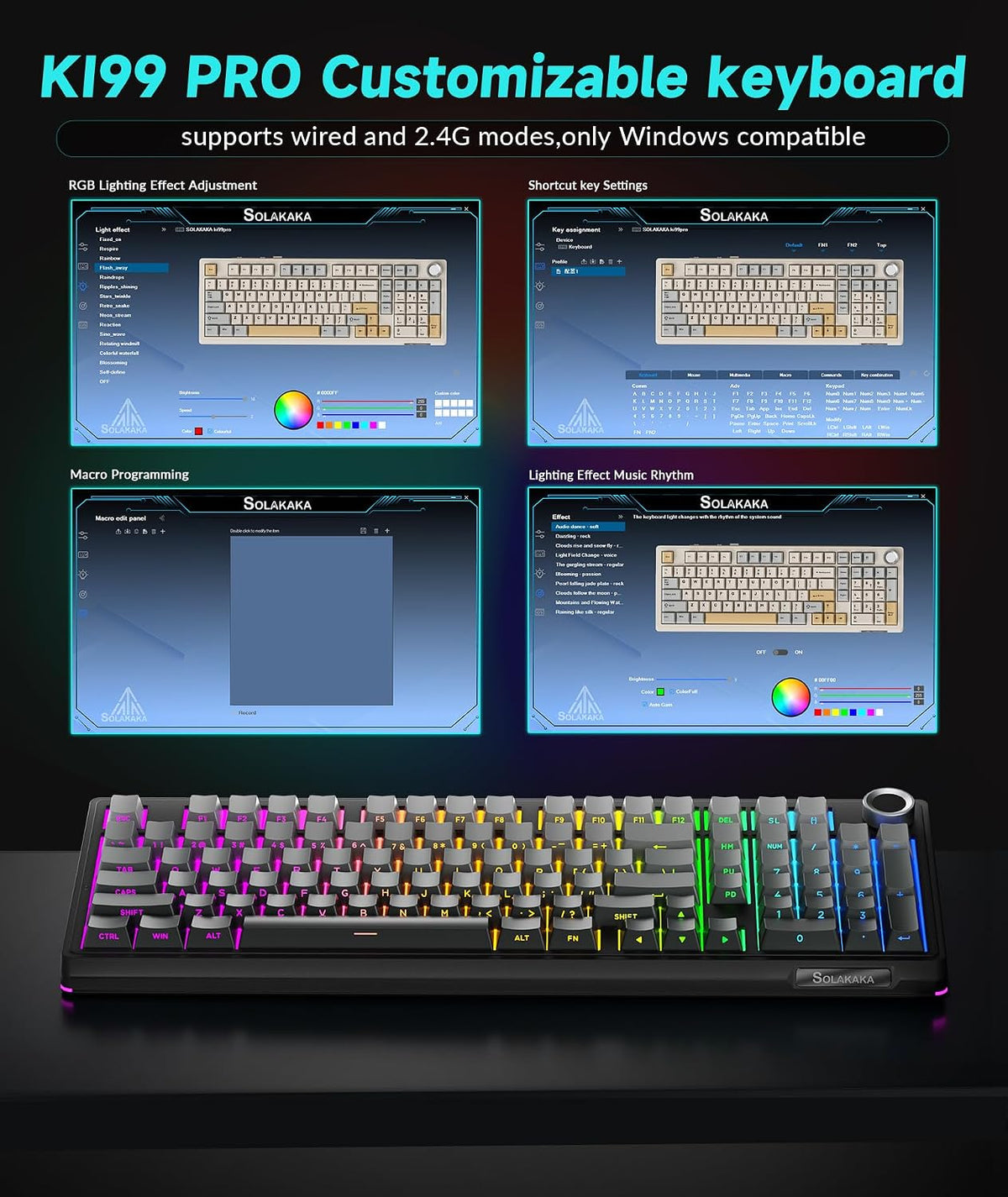 SOLAKAKA KI99 Pro Teclado mecánico inalámbrico 96% teclado RGB para...