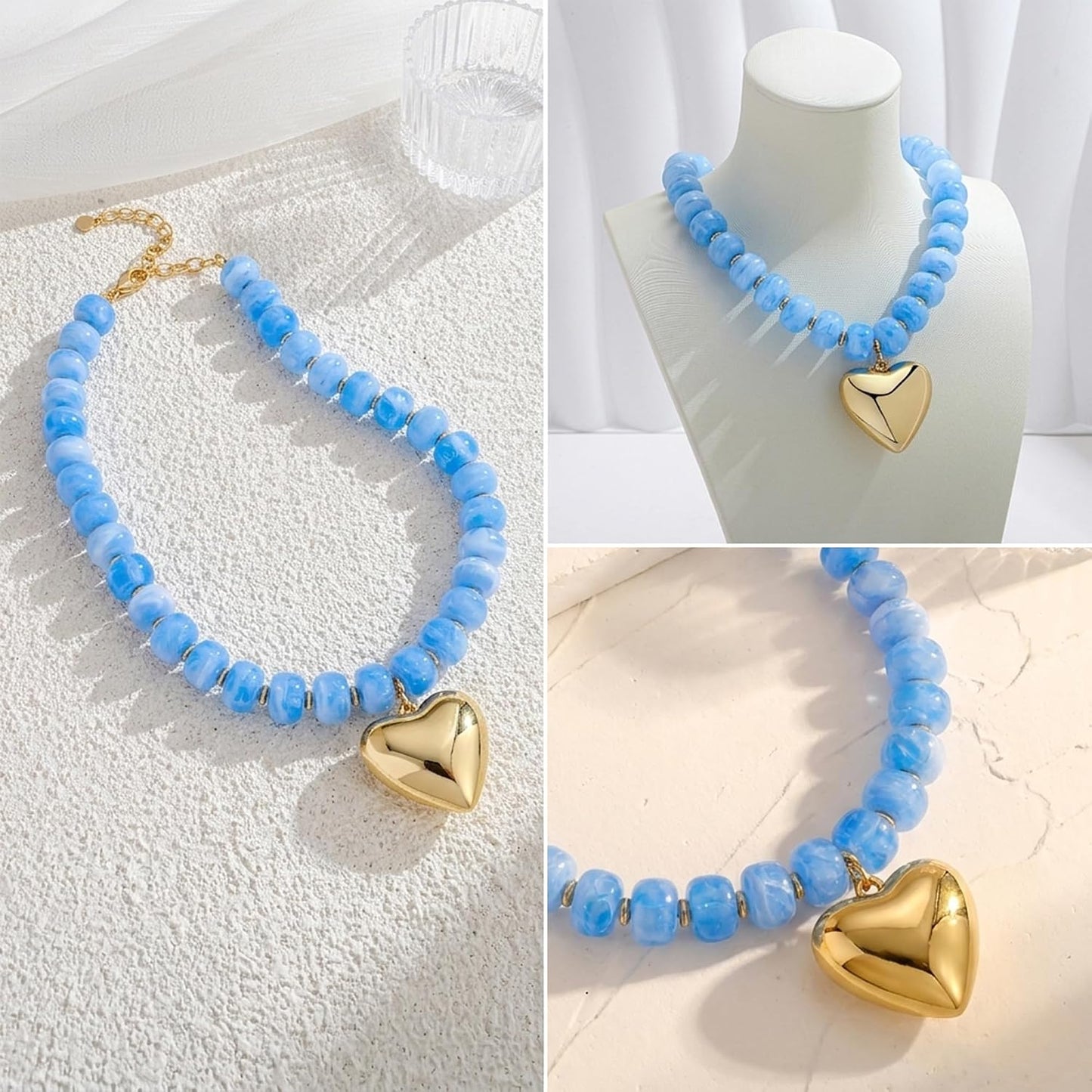 ENSKEFEN Collares con colgante de corazón dorado para mujer, collar...