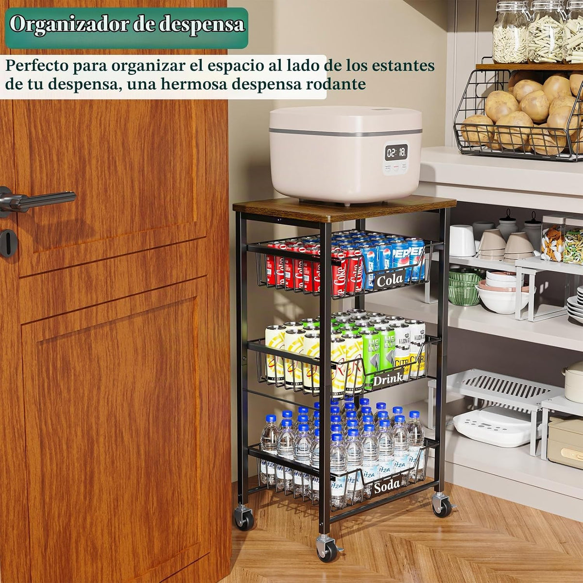 OKZEST - Carrito de almacenamiento de cocina de 4 niveles con 3 caj...