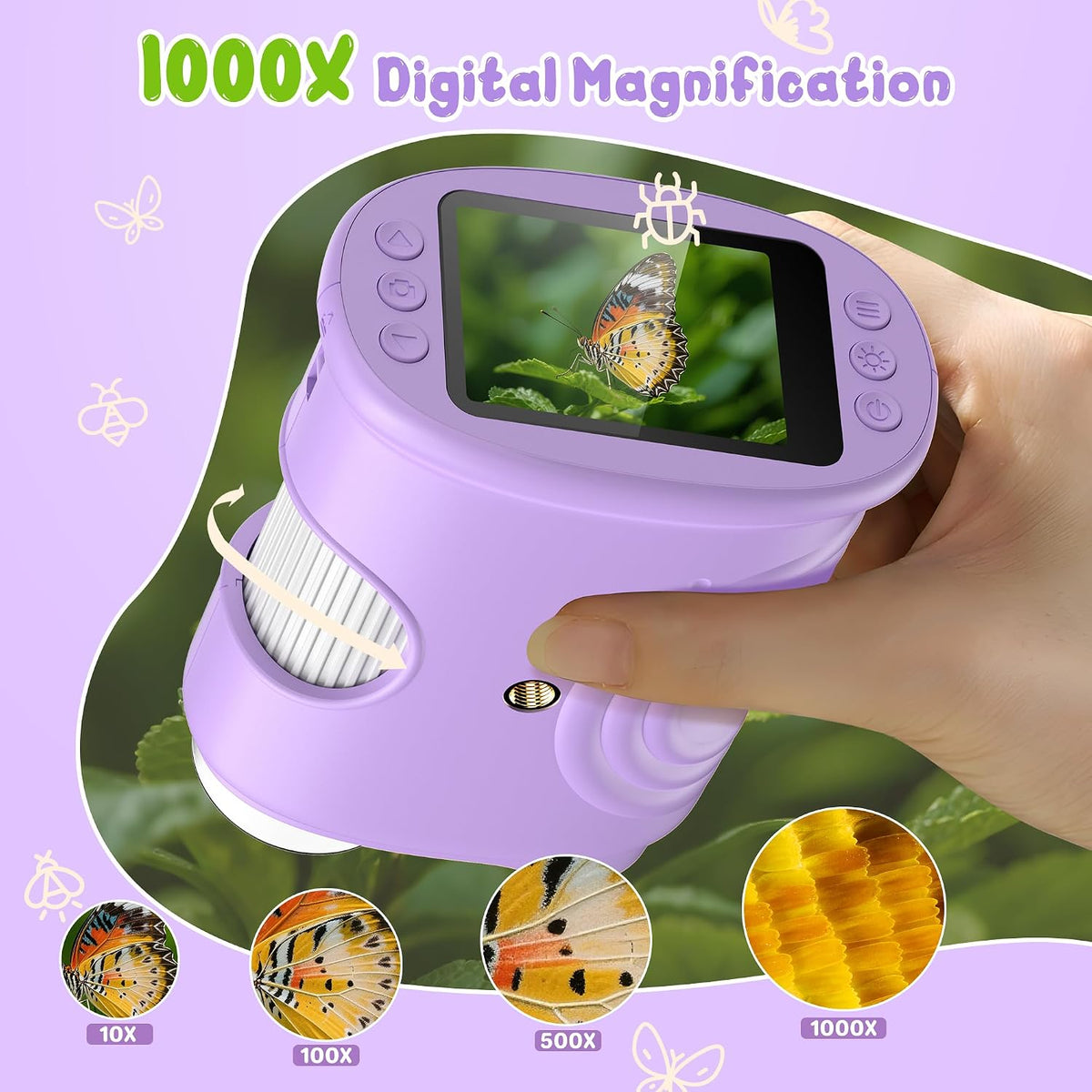 Microscopio digital de mano 1000X para niños: microscopio de bolsil...
