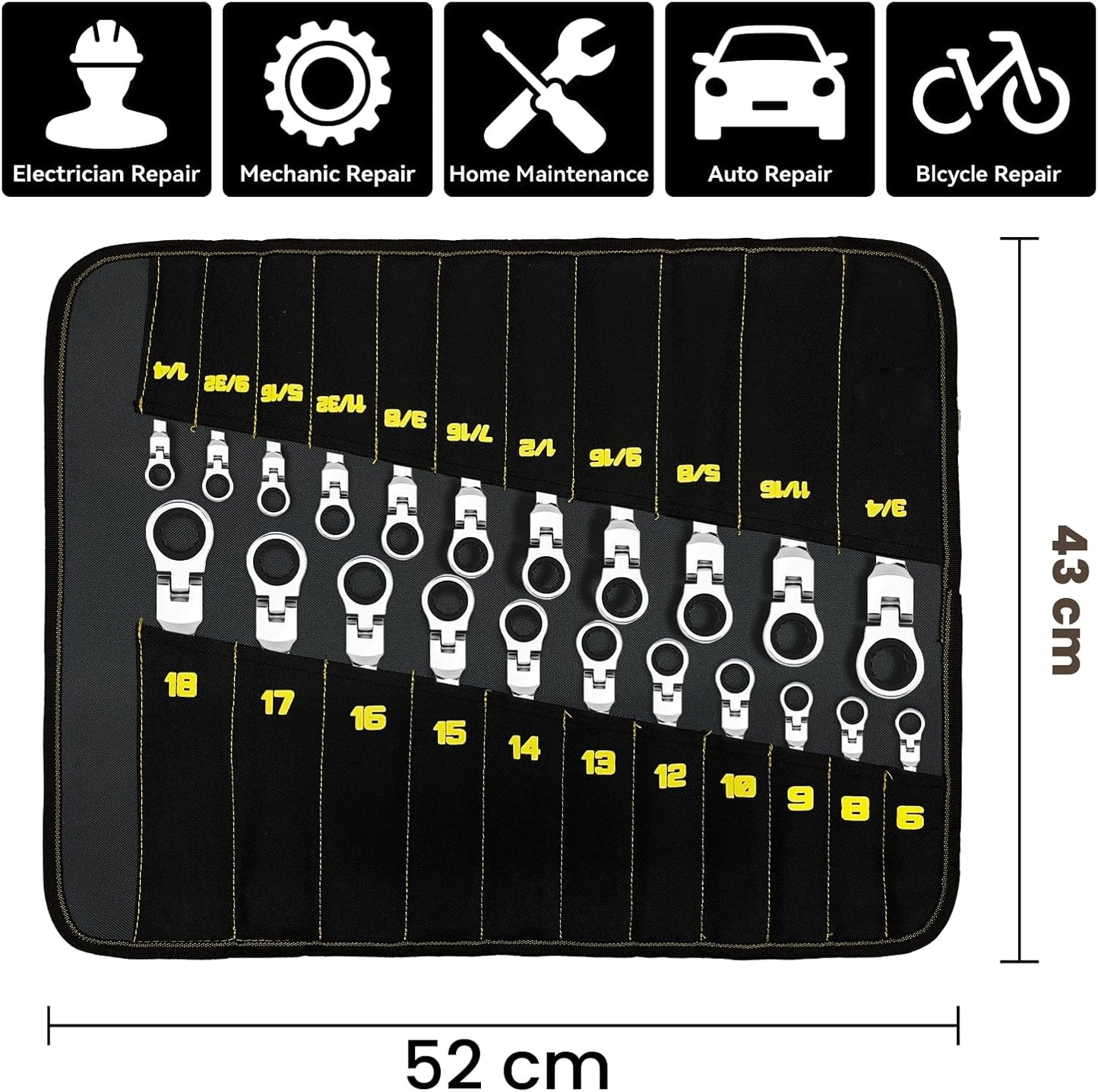 GRENPRO Juego de llaves de trinquete de cabeza flexible de 23 pieza...