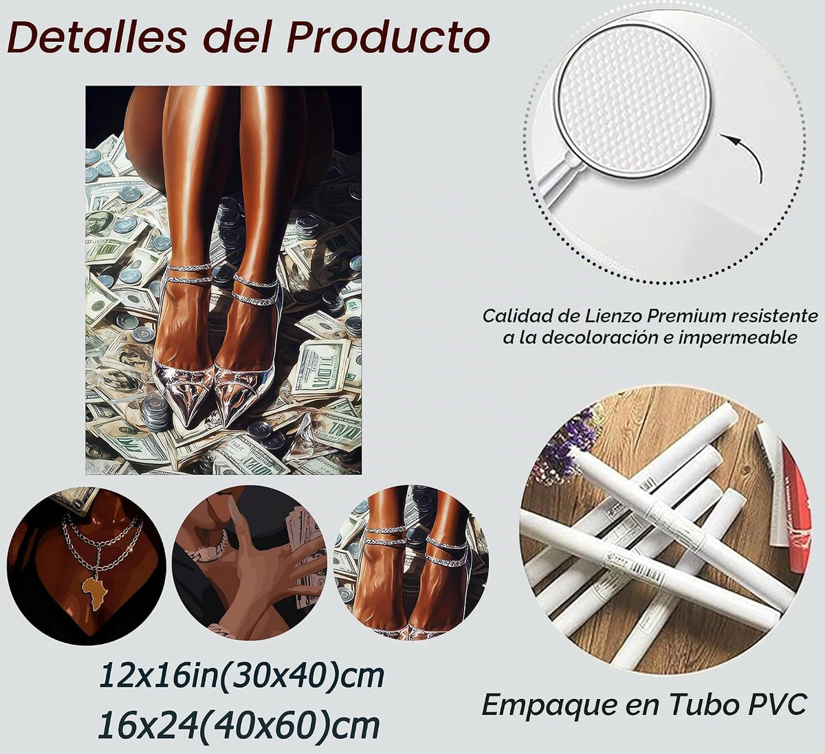 Arte de pared moderno de chica negra con dinero, imágenes de mujere...