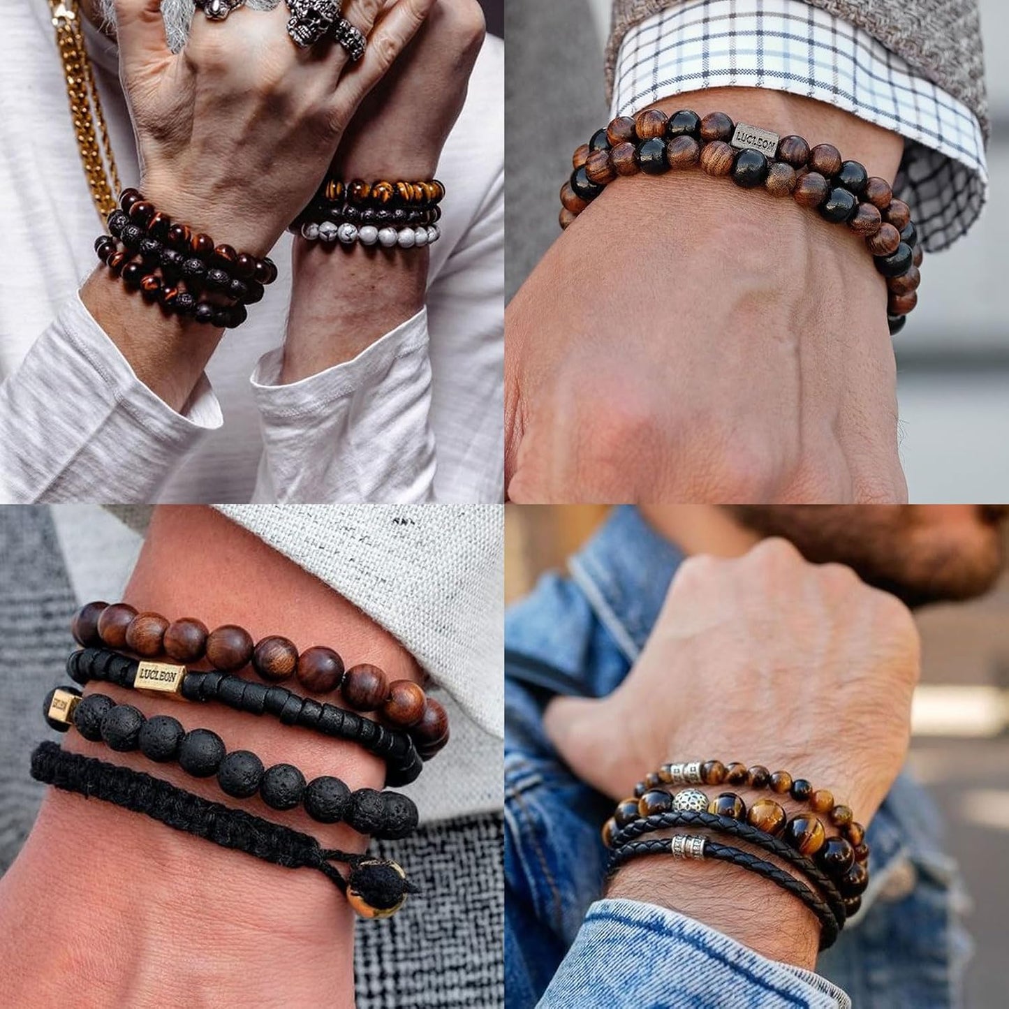 Pulsera de ojo de tigre RANKEEF para hombres 8mm de piedra natural...
