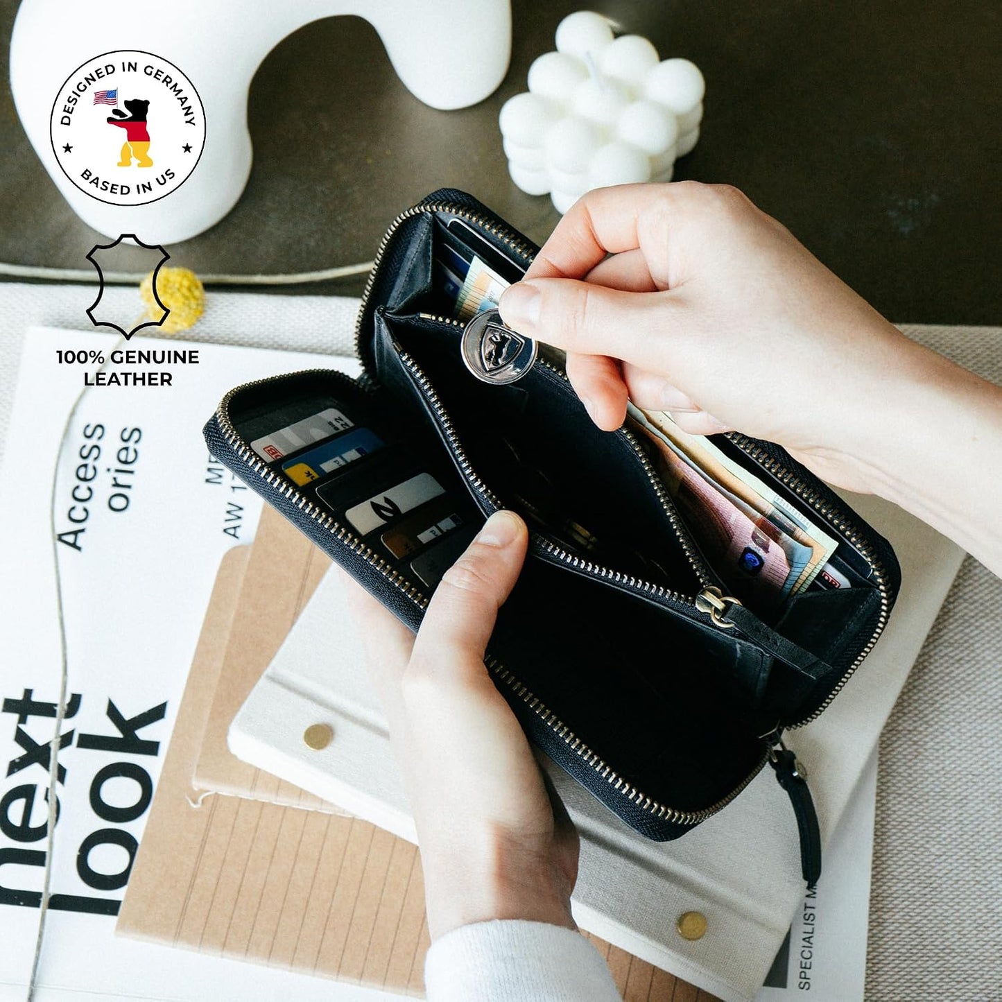 BERLINER BAGS Cartera de cuero genuino, tarjetero con bloqueo RFID...