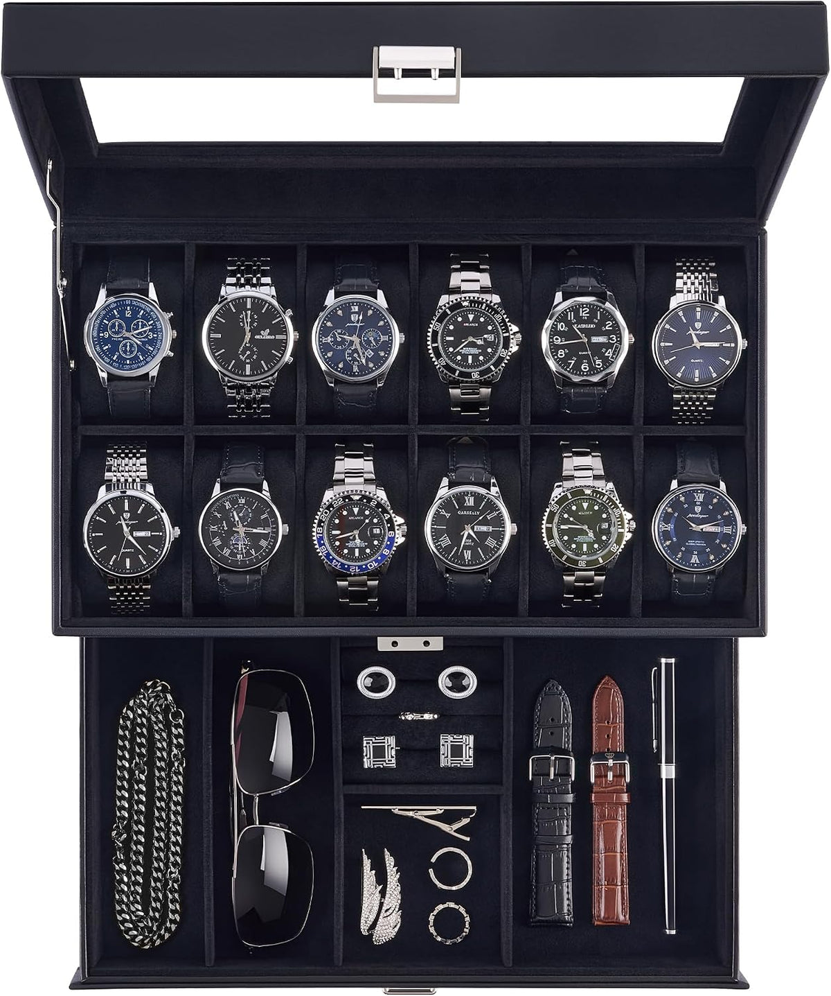 Lolalet Estuche para Reloj para Hombre, Joyero para Hombre con 12 R...