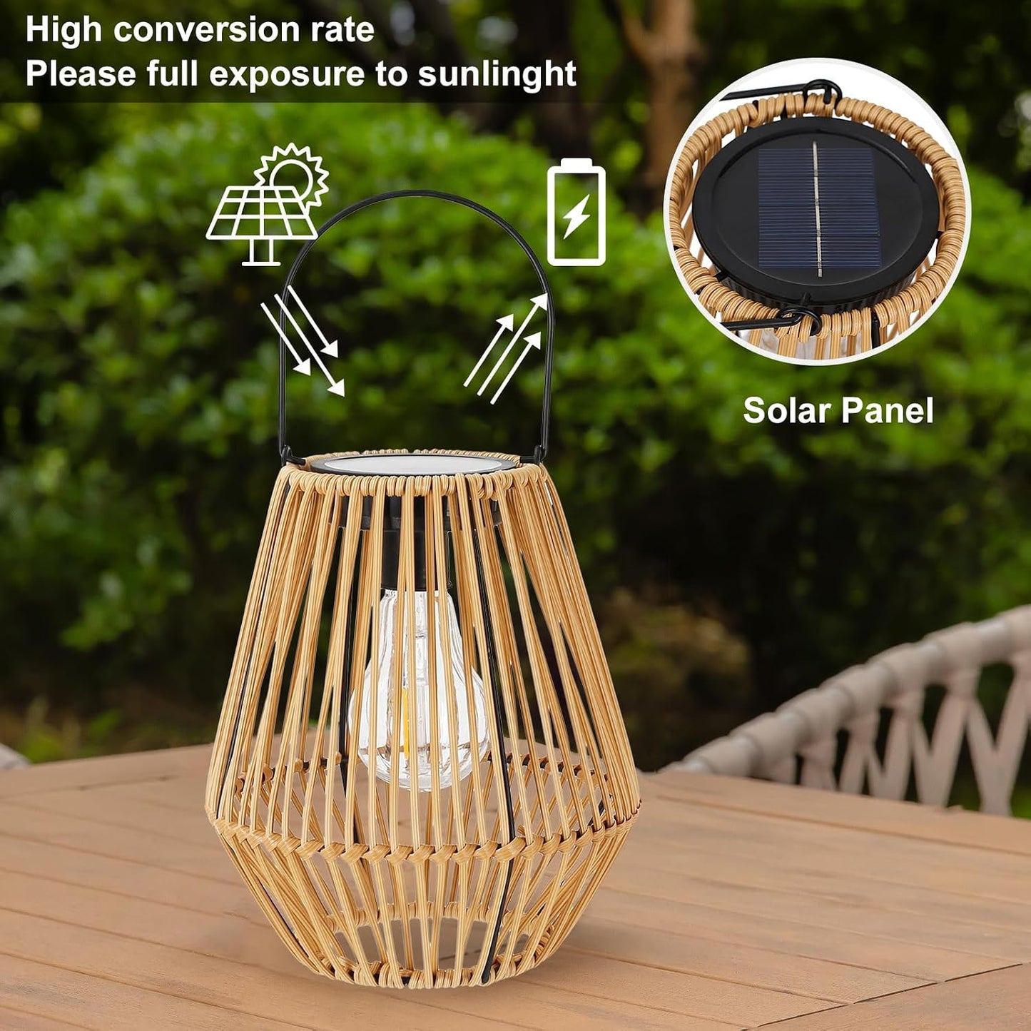 Farol solar, paquete de 2 faroles solares de mimbre para exteriores...