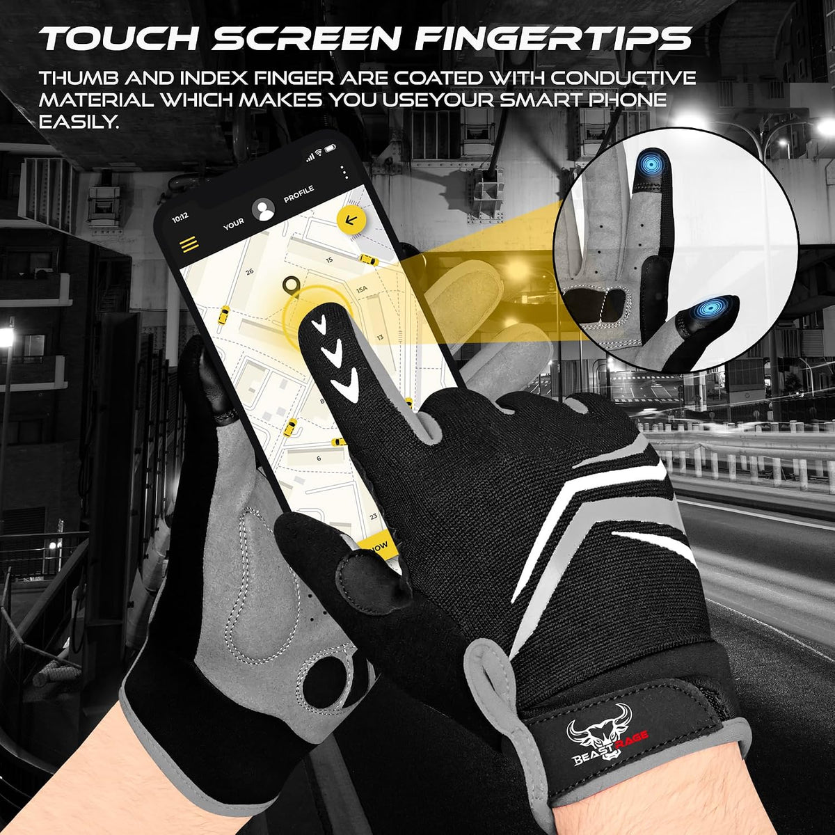 BEAST RAGE Guantes de ciclismo de dedo completo con acolchado para...