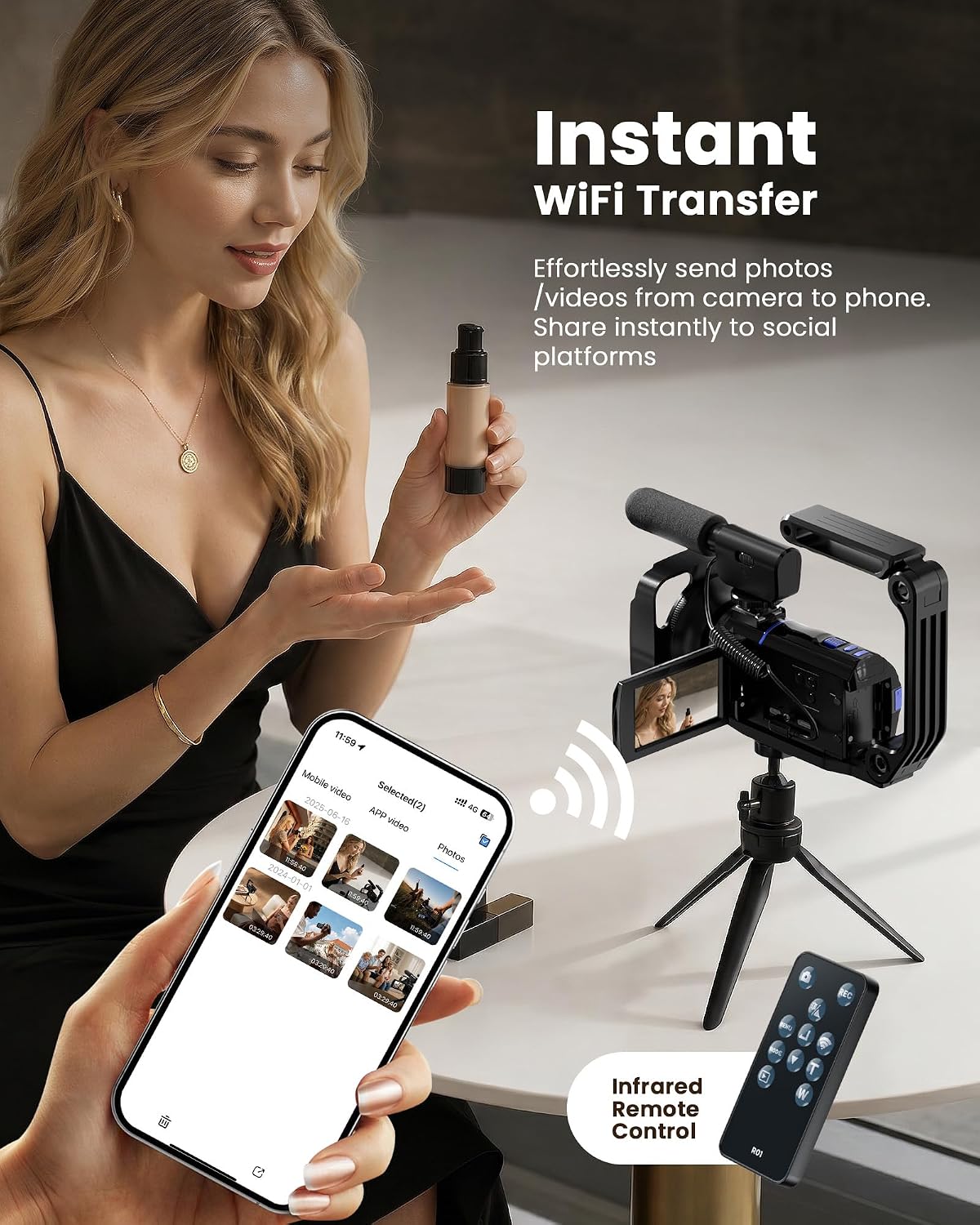 Videocámara de video 5K, cámaras de video de 64MP para filmar con p...