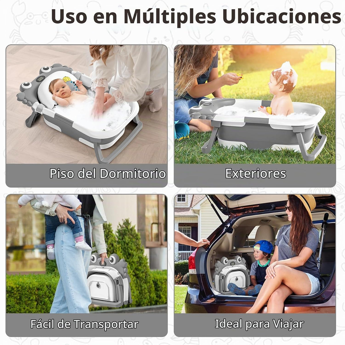 Bañera plegable para bebés recién nacidos con termómetro y cojín fl...