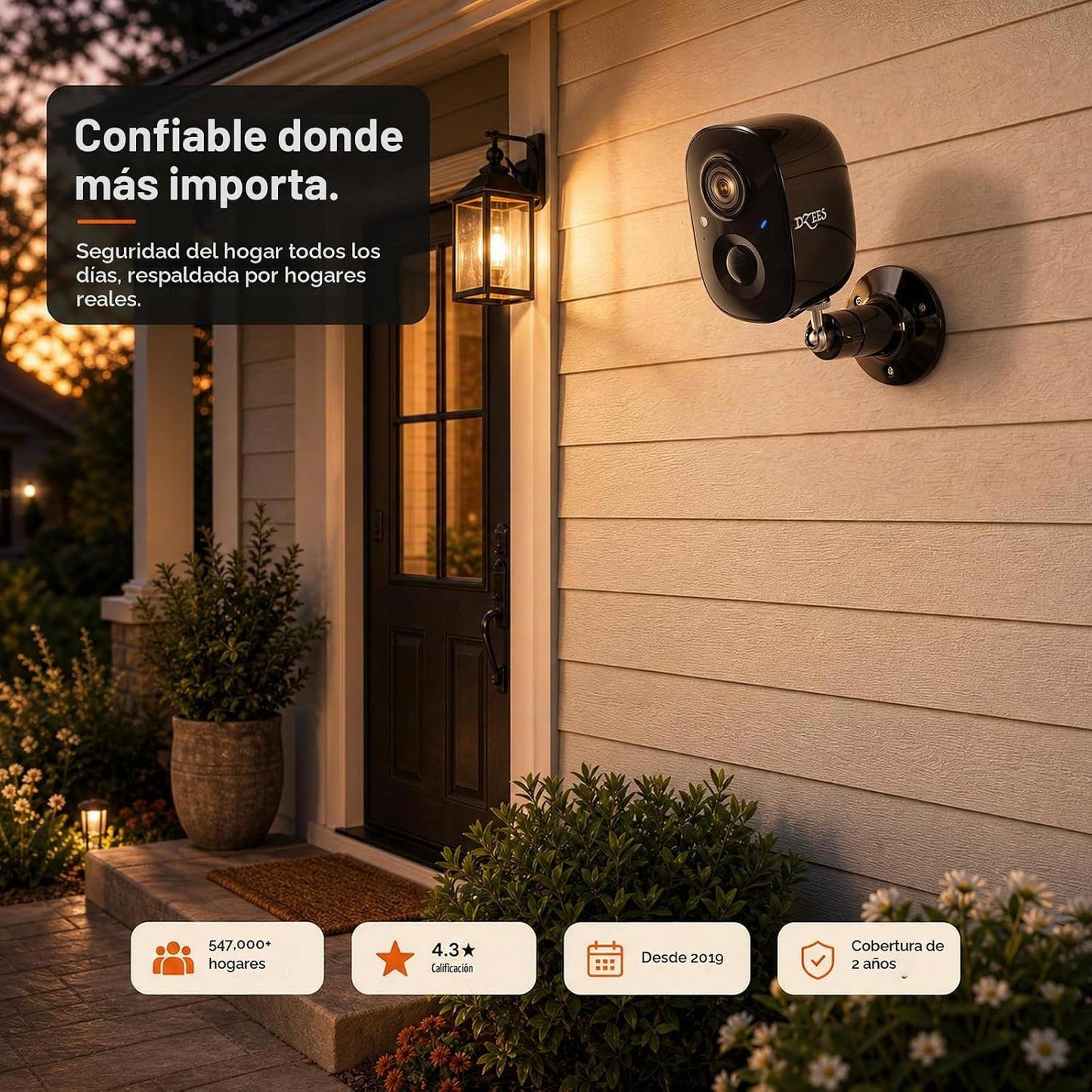 Dzees Cámara de seguridad al aire libre inalámbrica de 3MP 2K, alim...