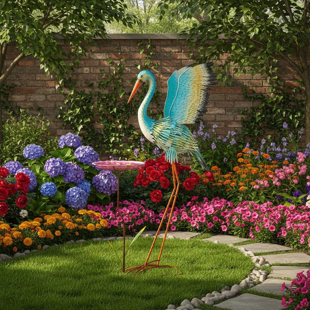 Estatua grande de jardín de garza de 39 pulgadas, estatuas al aire...