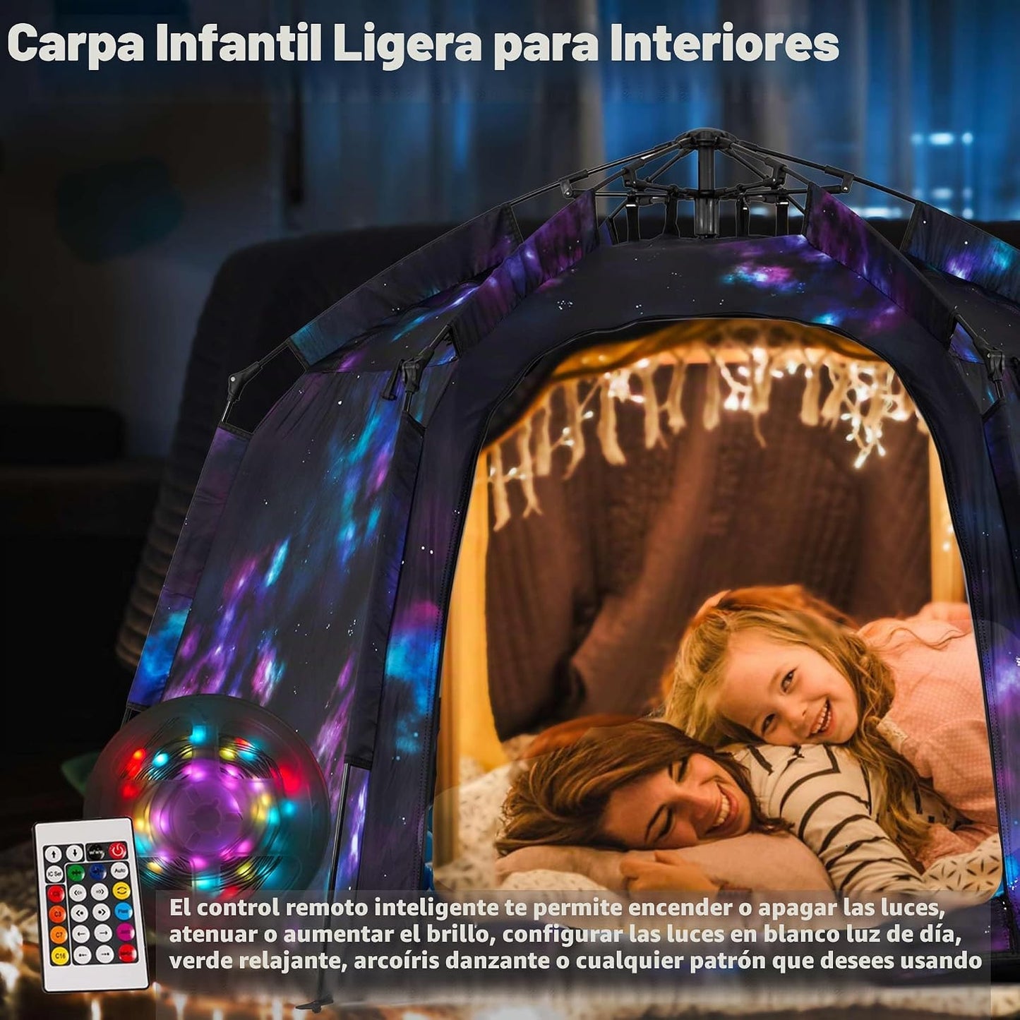 Tienda de campaña hexagonal portátil para niños con tira de luces L...